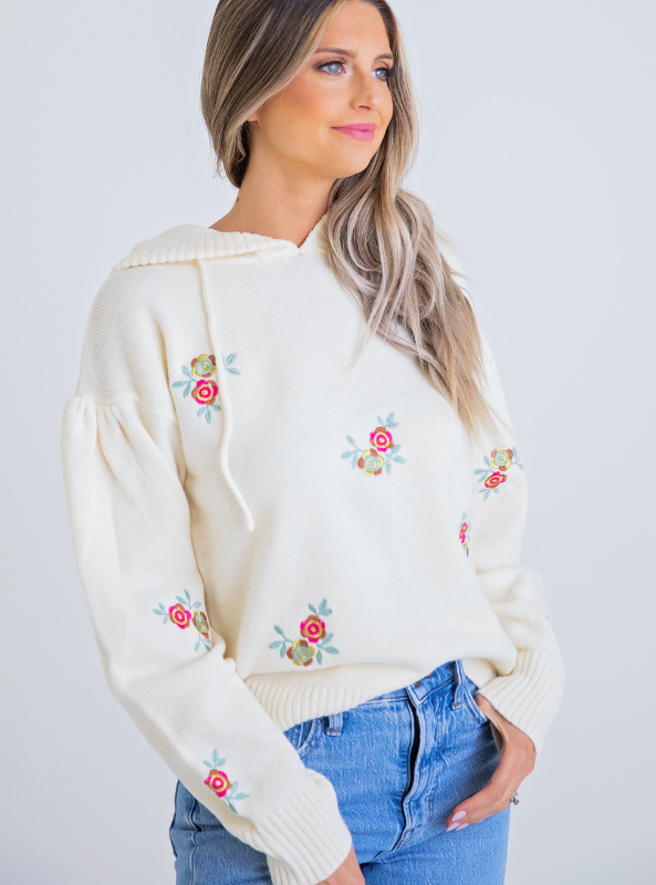 Karlie- Floral Novelty Sweater Hoodie - Tres Chic Boutique
