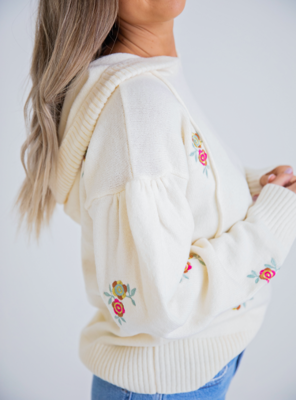 Karlie- Floral Novelty Sweater Hoodie - Tres Chic Boutique