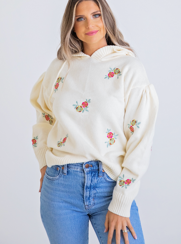 Karlie- Floral Novelty Sweater Hoodie - Tres Chic Boutique