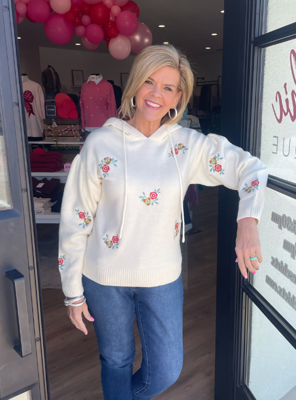 Karlie- Floral Novelty Sweater Hoodie - Tres Chic Boutique