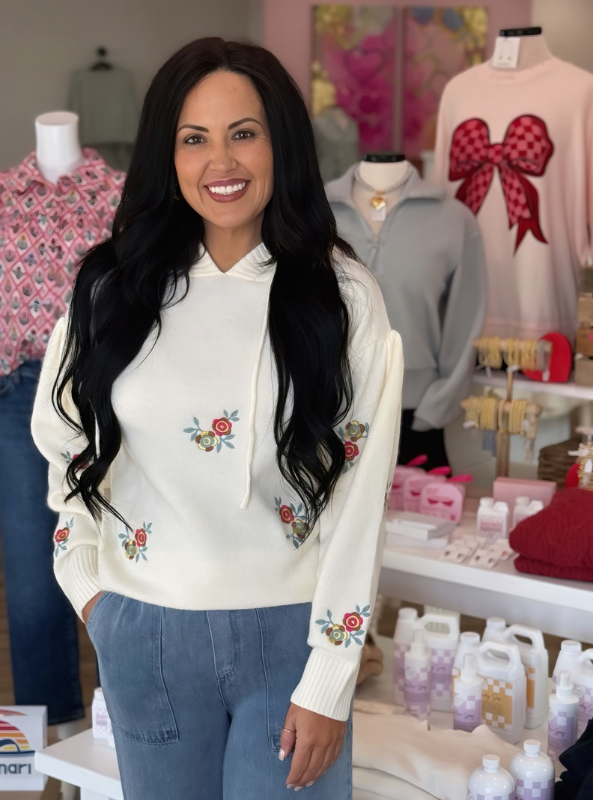 Karlie- Floral Novelty Sweater Hoodie - Tres Chic Boutique