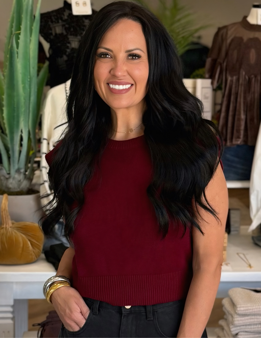 Knit Cap Sleeve Top- Garnet