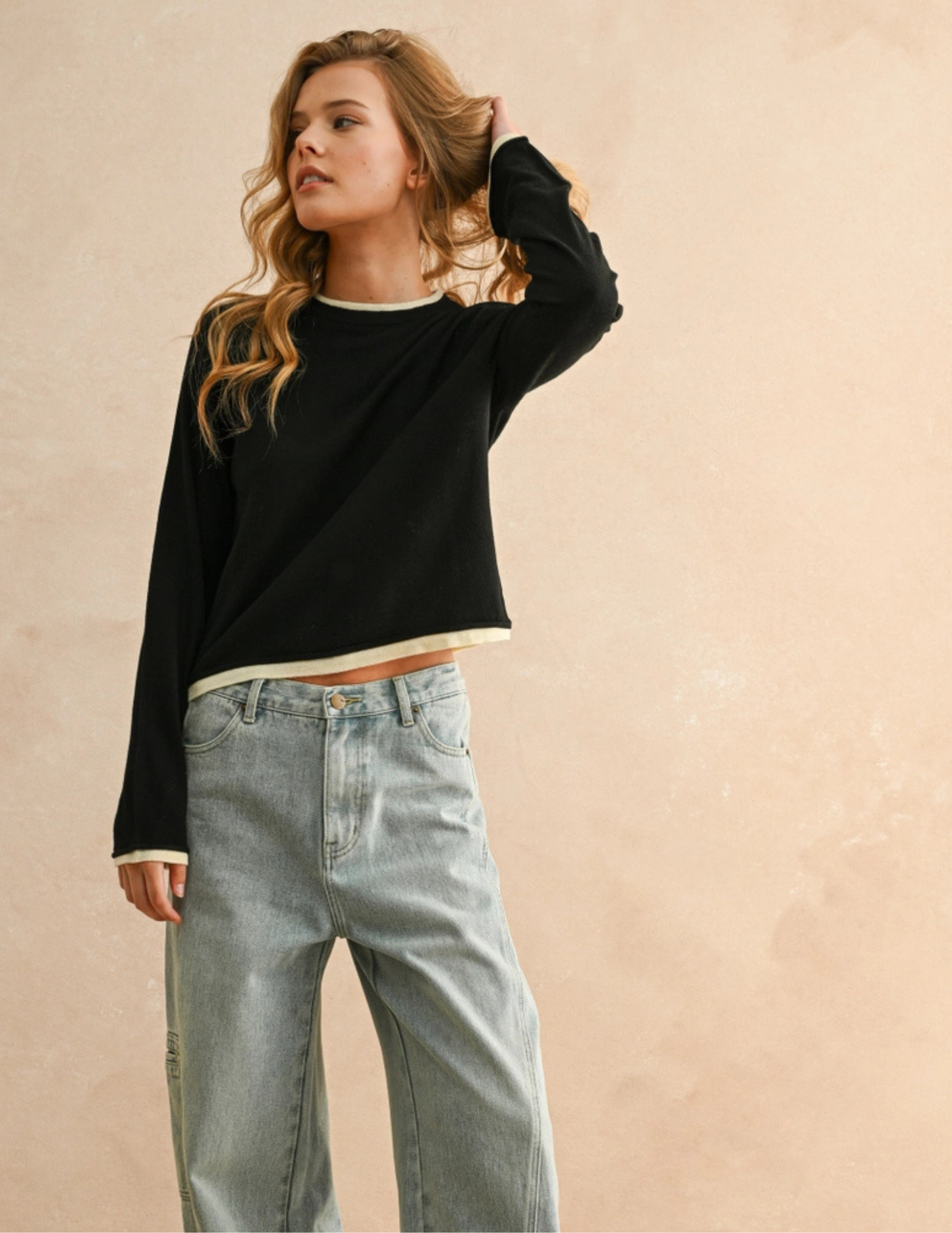 Knit Layered Top- Black