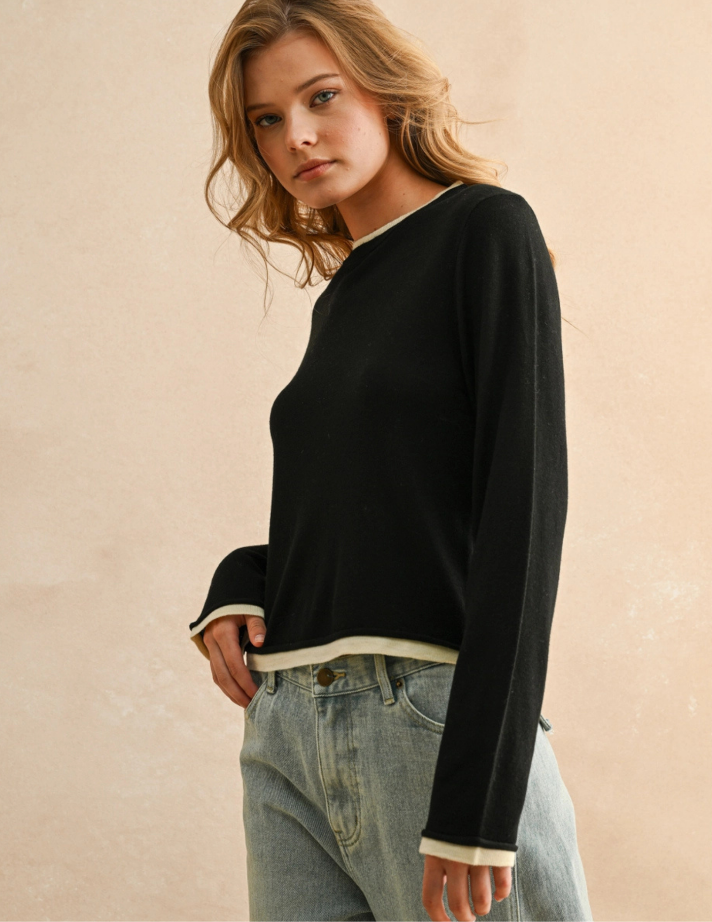 Knit Layered Top- Black