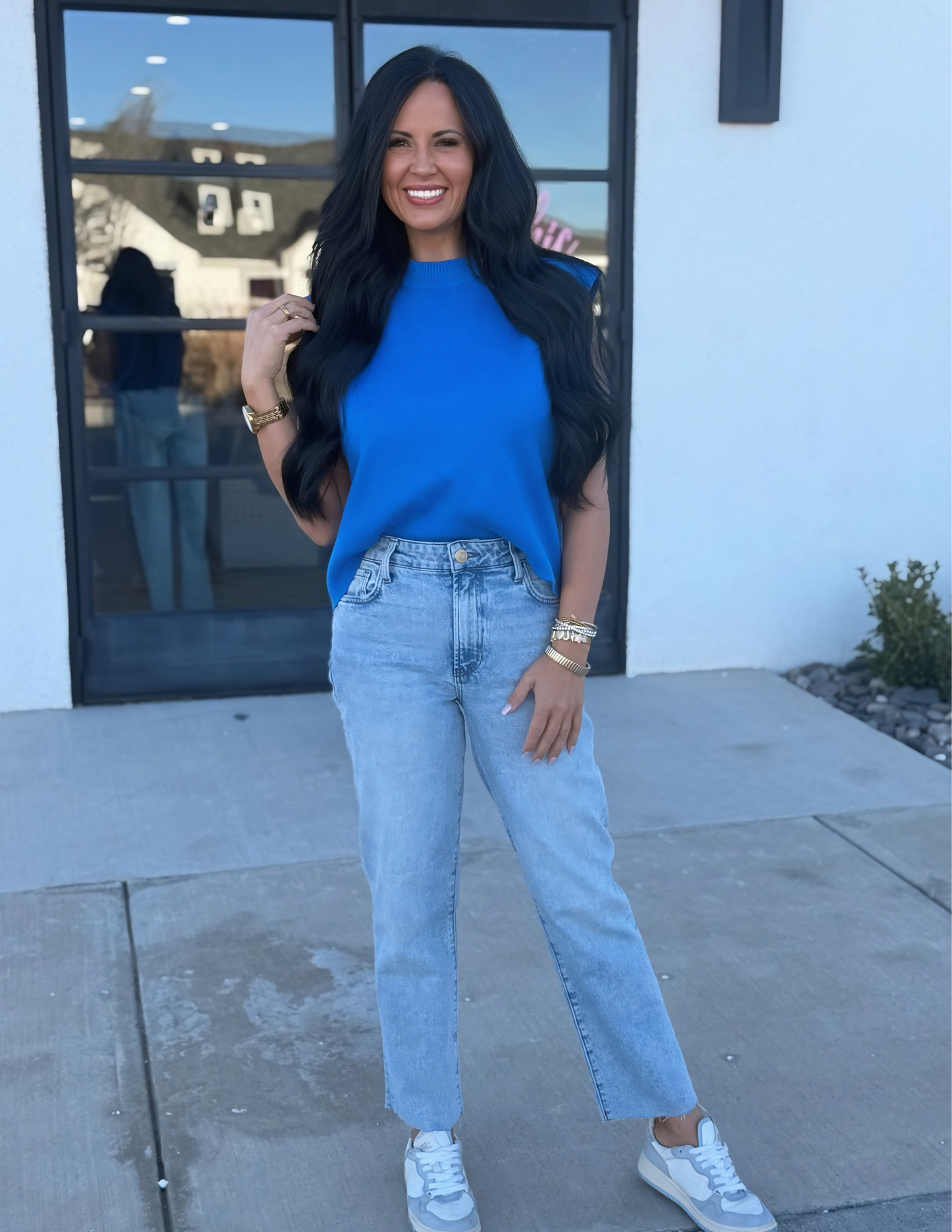 Mock Neck Knit Sweater- Blue