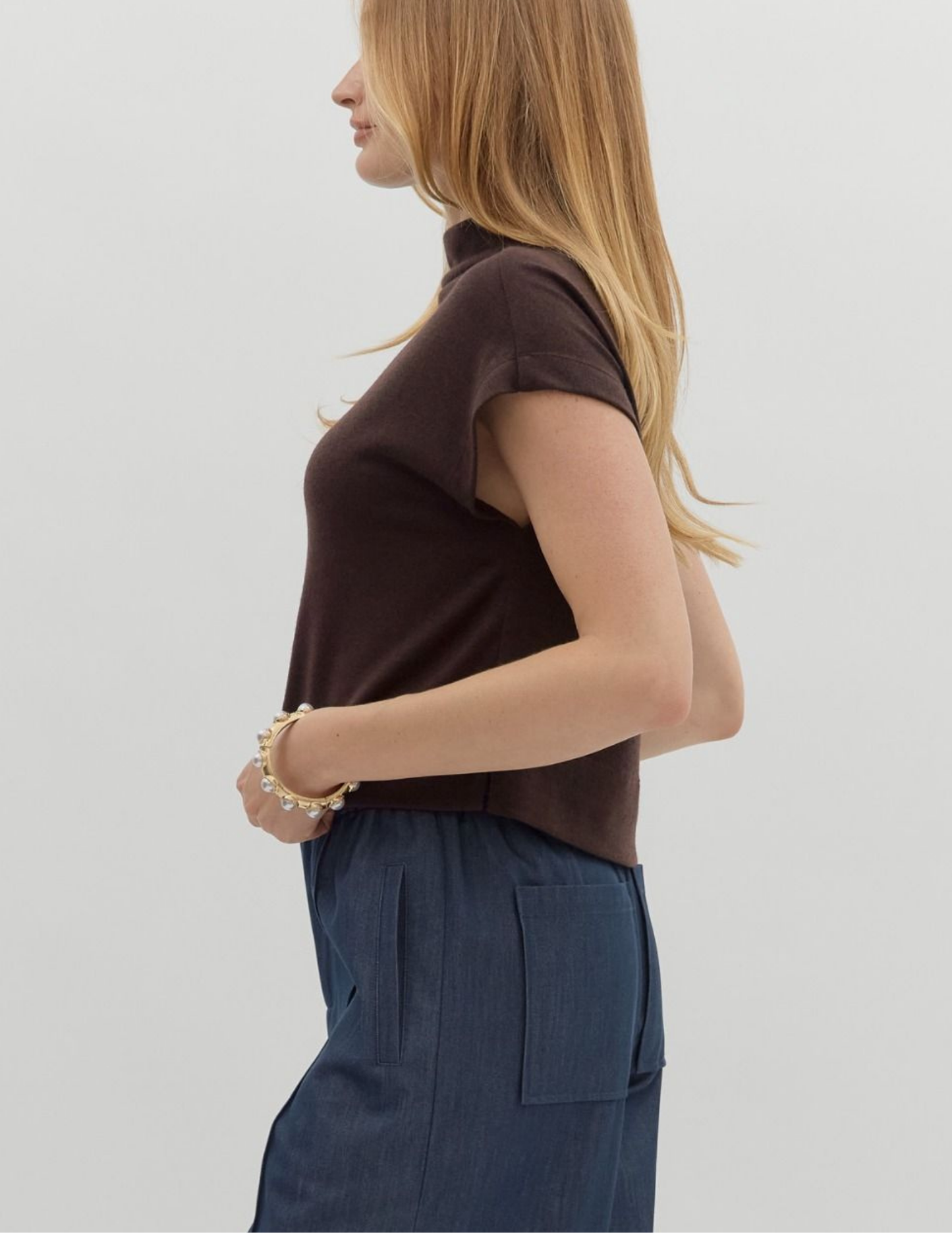 Mock Neck Pullover- Brown - Tres Chic Boutique