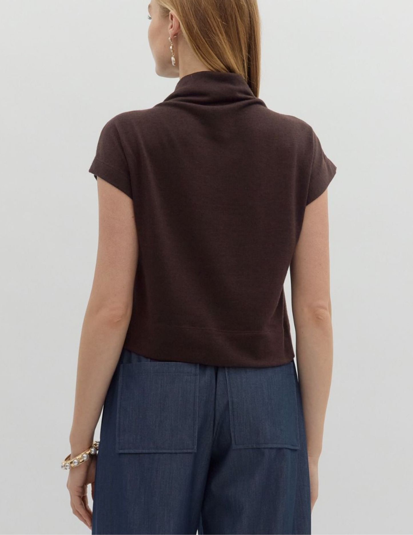 Mock Neck Pullover- Brown - Tres Chic Boutique