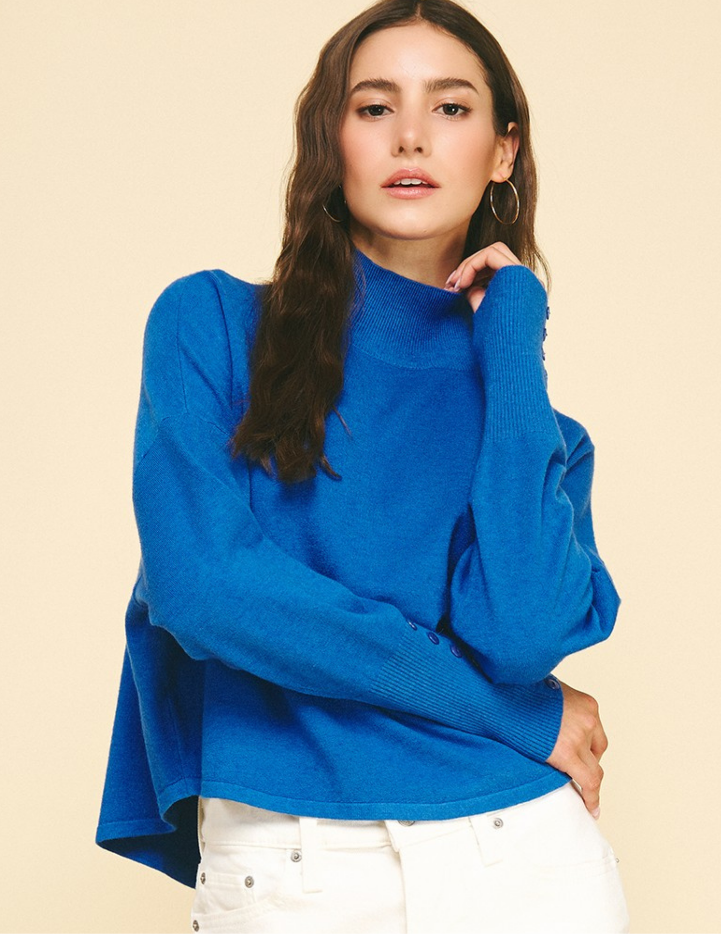 Mock Neck Sweater- Blue - Tres Chic Boutique