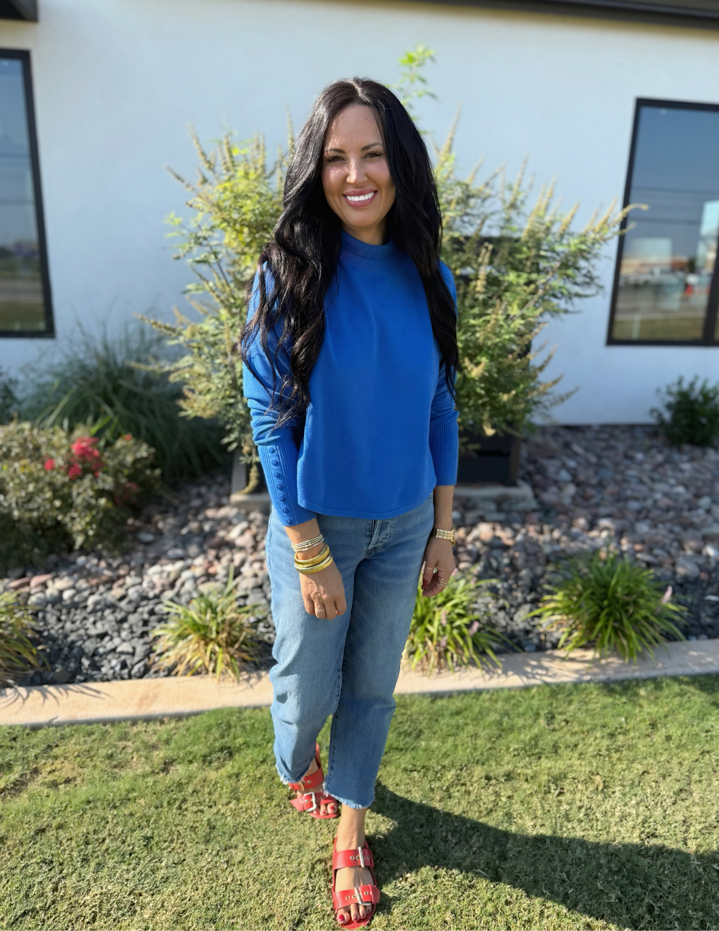 Mock Neck Sweater- Blue - Tres Chic Boutique