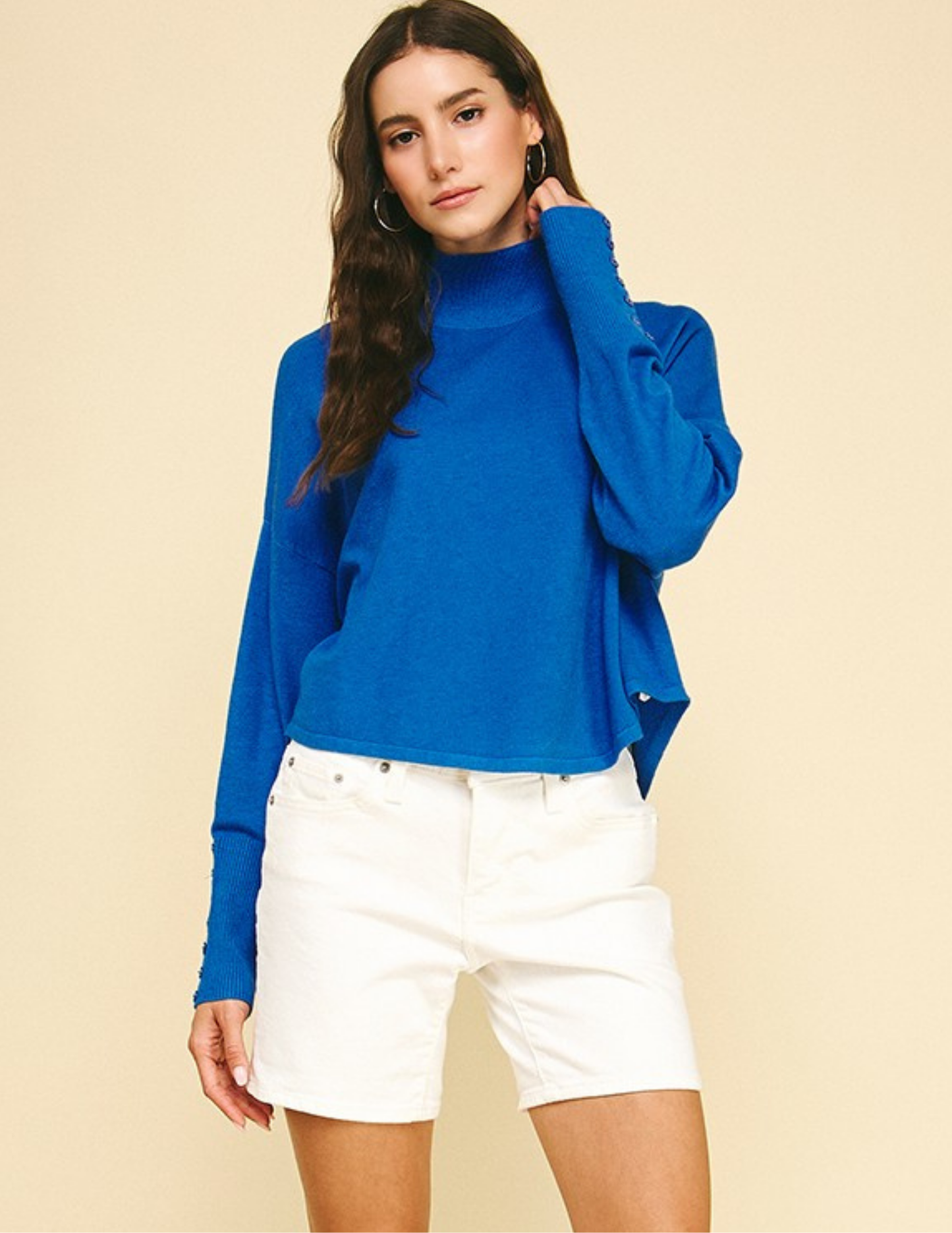Mock Neck Sweater- Blue - Tres Chic Boutique