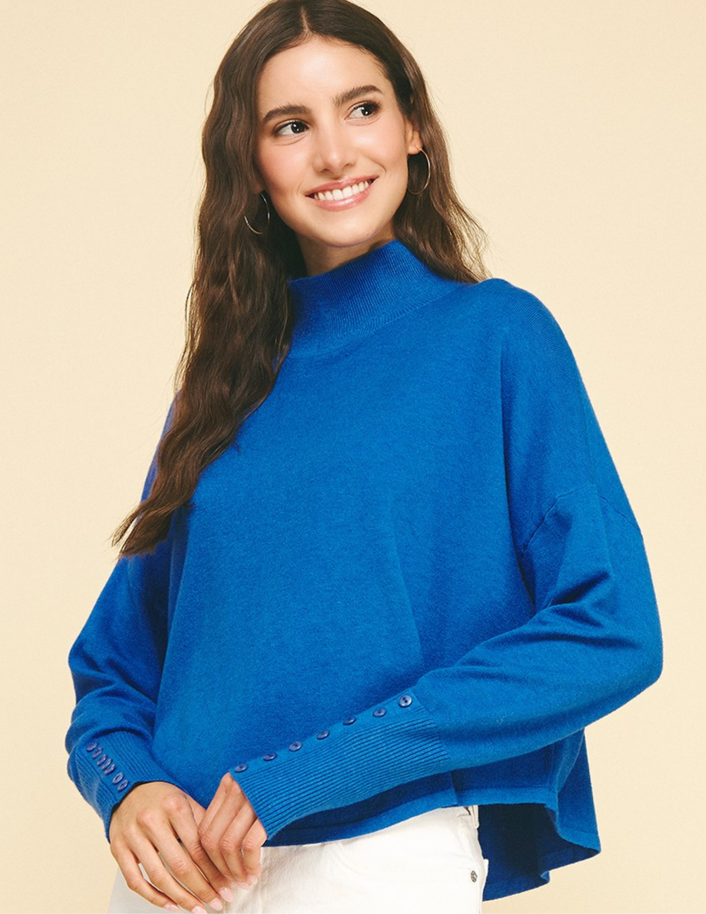 Mock Neck Sweater- Blue - Tres Chic Boutique