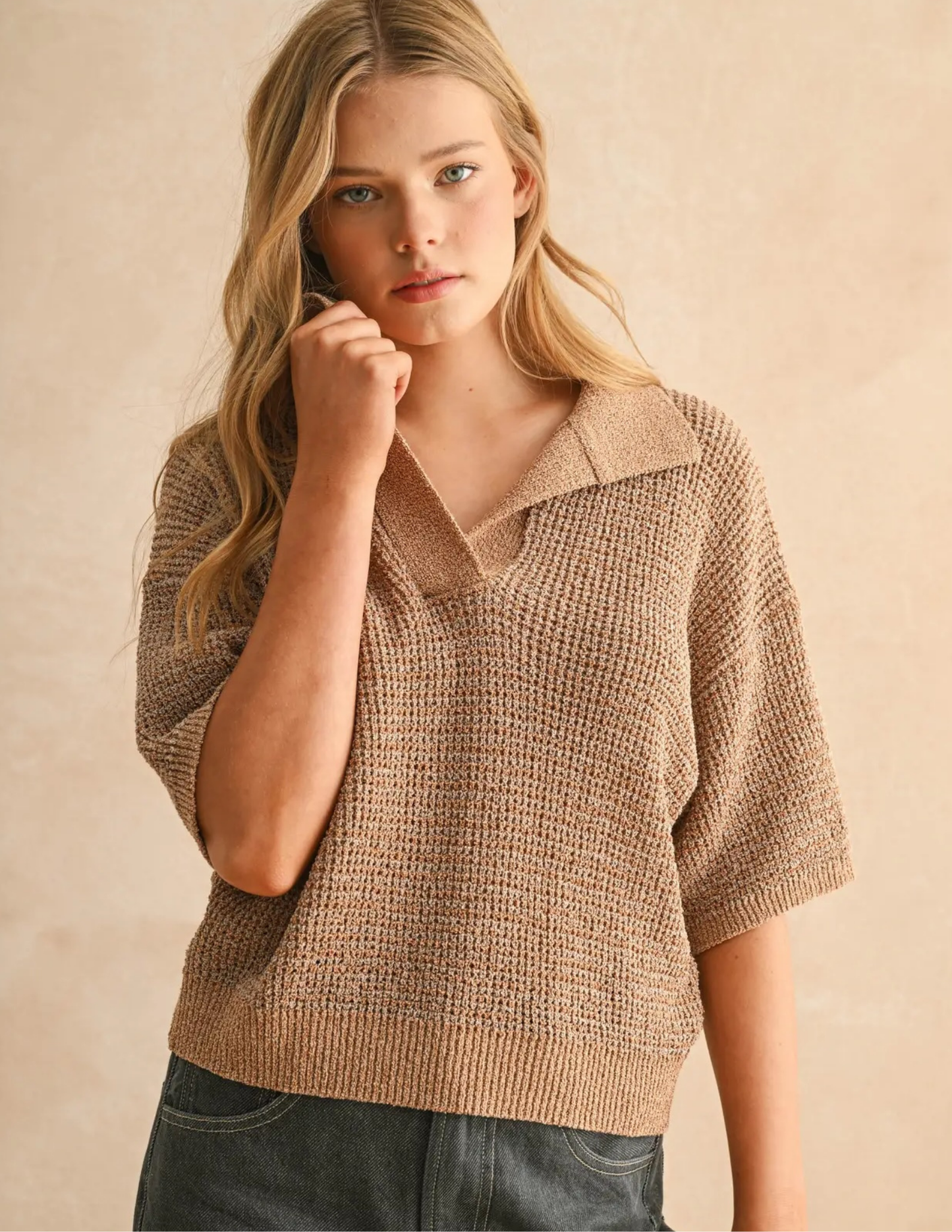Mocha Brown Collared Knit Top - Tres Chic Boutique