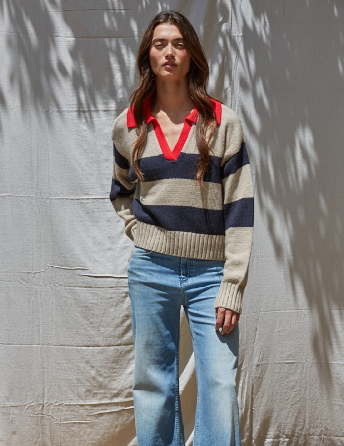 Pop Of Collar Contrast Sweater- Mocha Black