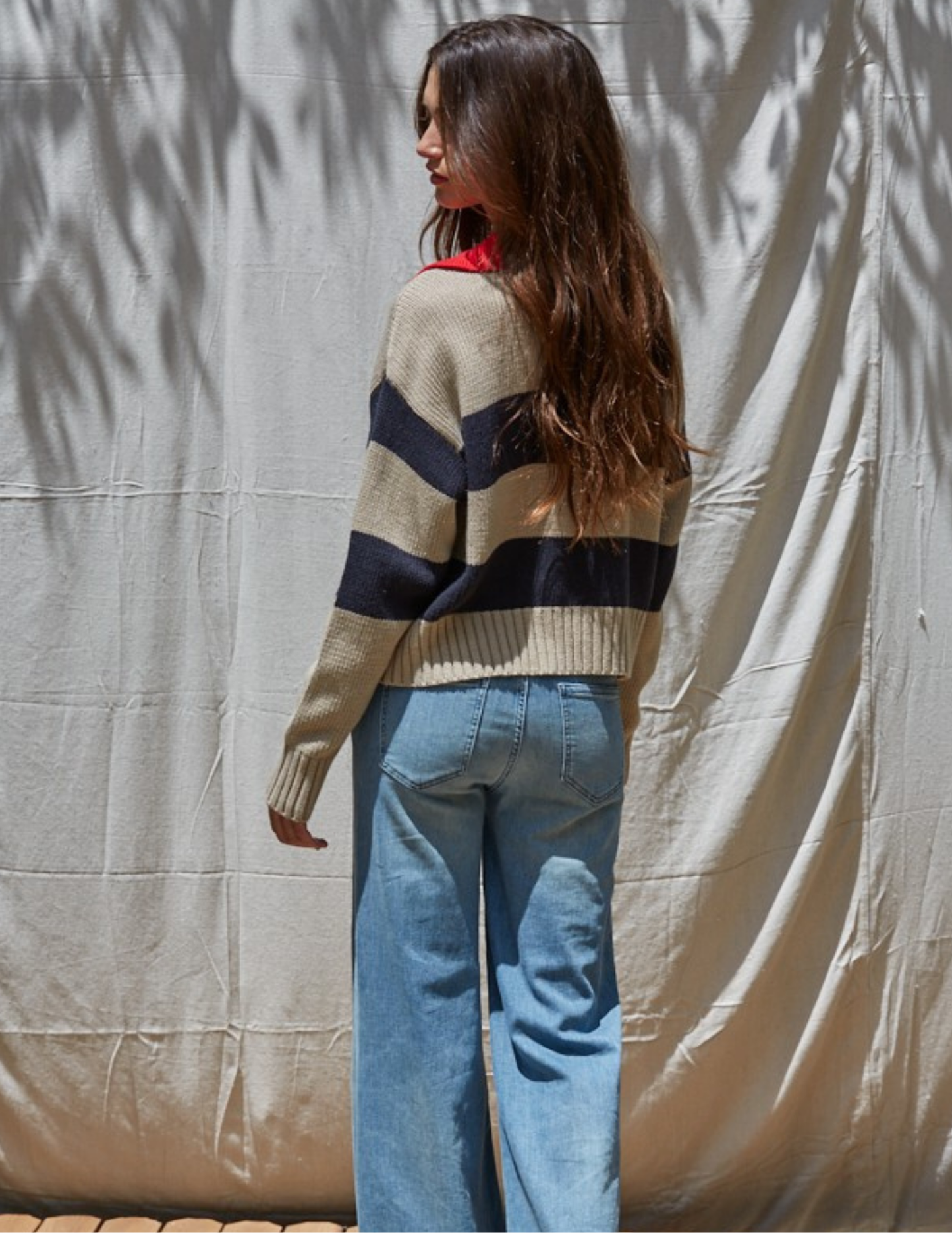 Pop Of Collar Contrast Sweater- Mocha Black