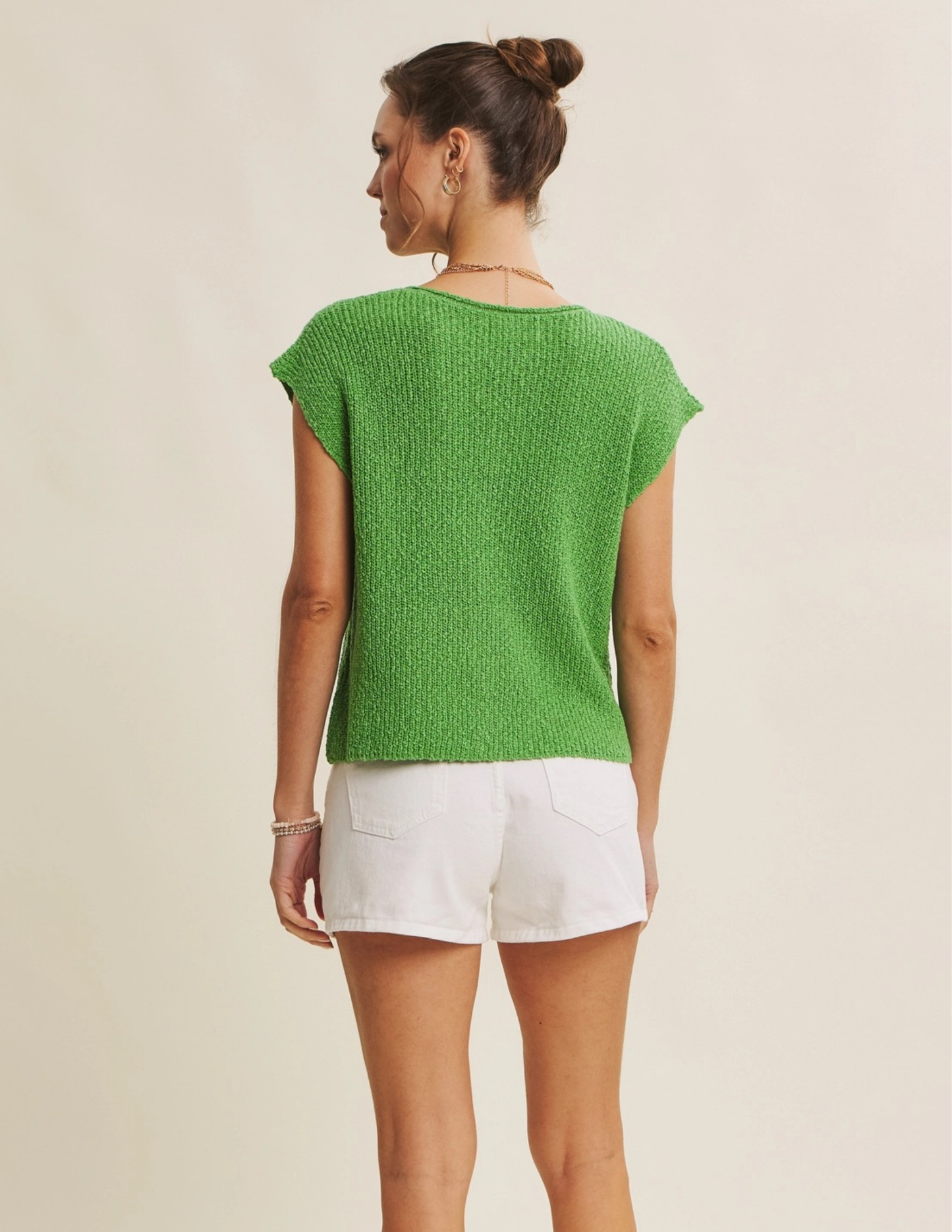 Relaxed Fit Slub Knit Sweater Top- Kelly Green