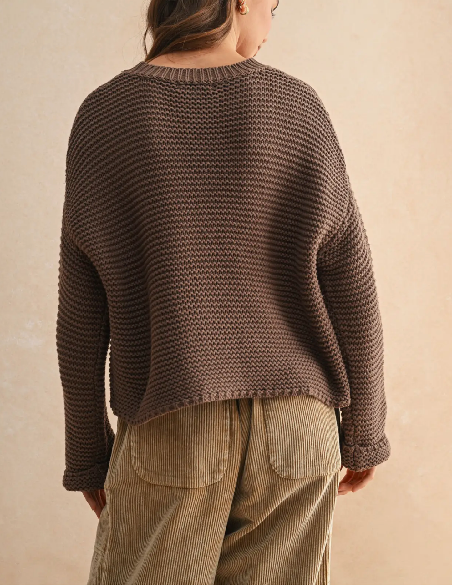 Round Neck Sweater Knitted Top- Chocolate