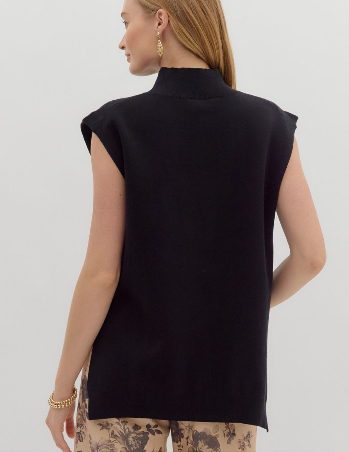 Sara Solid Mock Neck Sweater- Black - Tres Chic Boutique