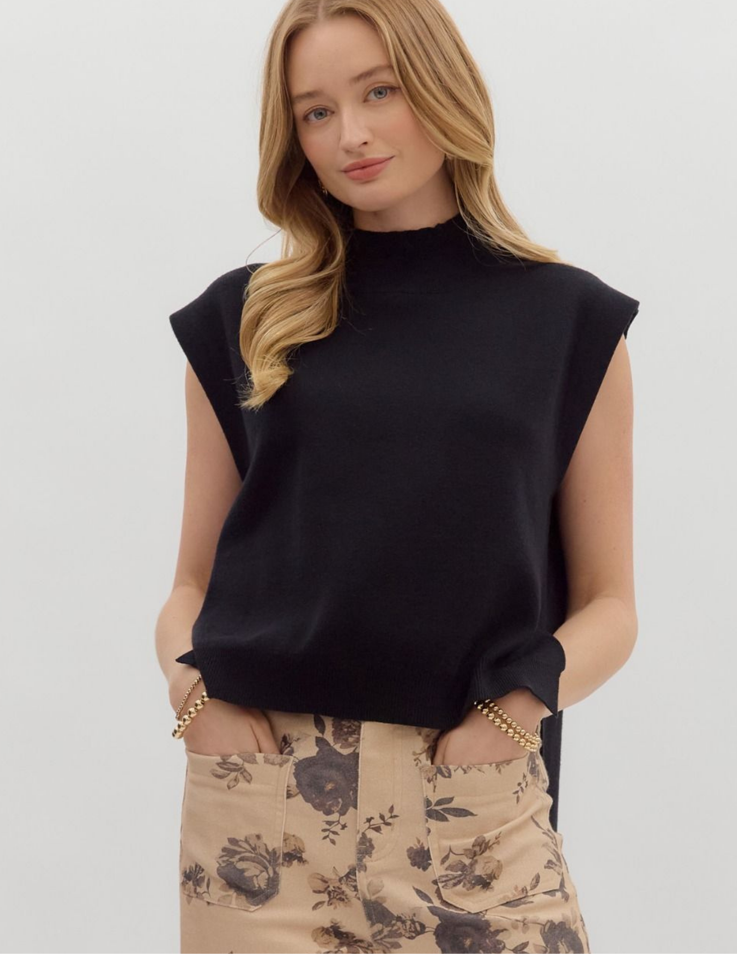 Sara Solid Mock Neck Sweater- Black - Tres Chic Boutique