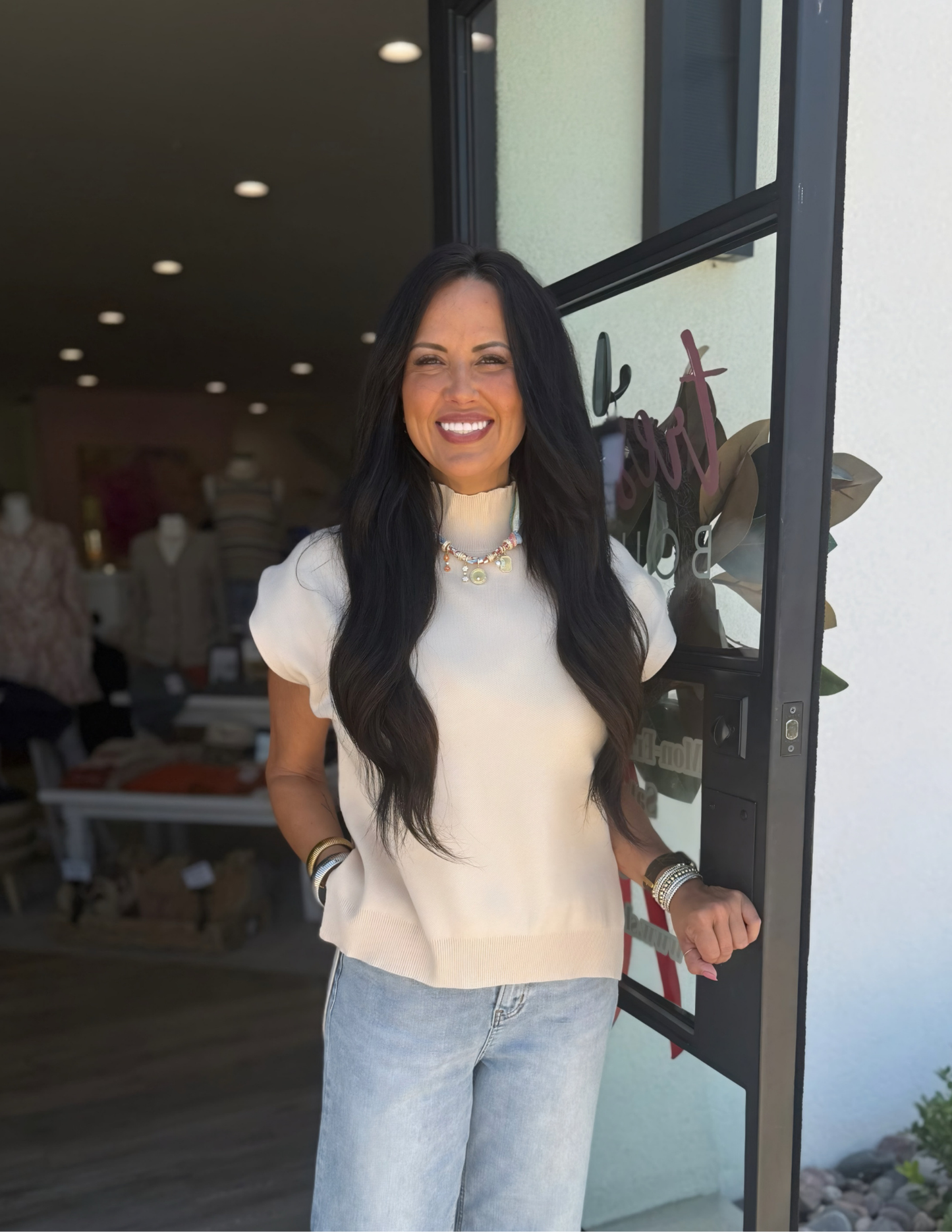 Sara Solid Mock Neck Sweater- Oatmeal - Tres Chic Boutique