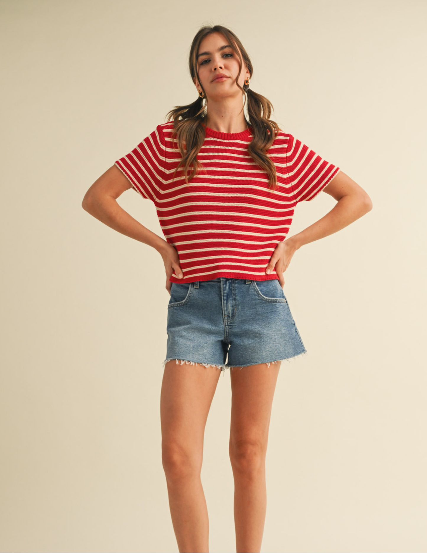 Short Sleeve Striped Sweater Top