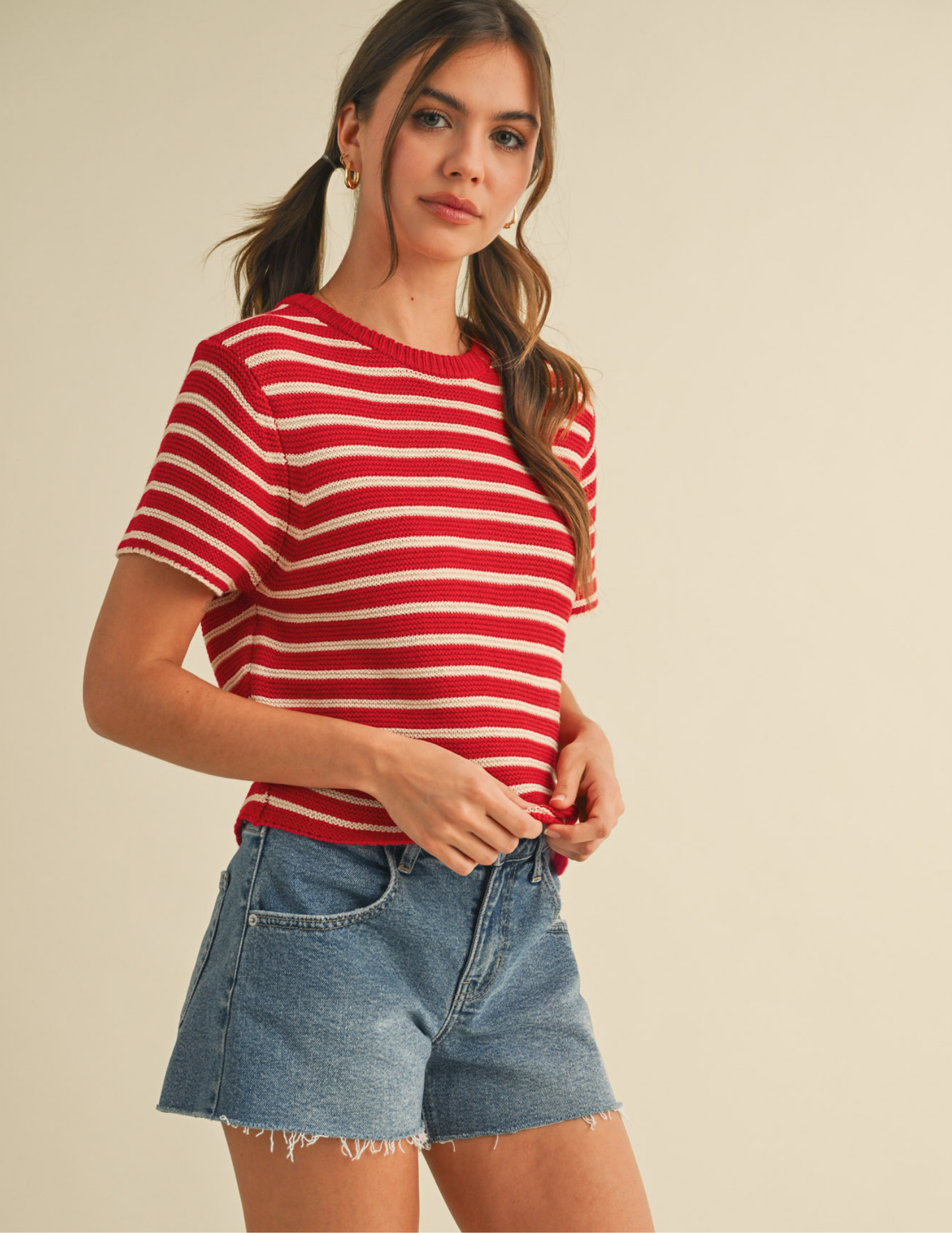 Short Sleeve Striped Sweater Top
