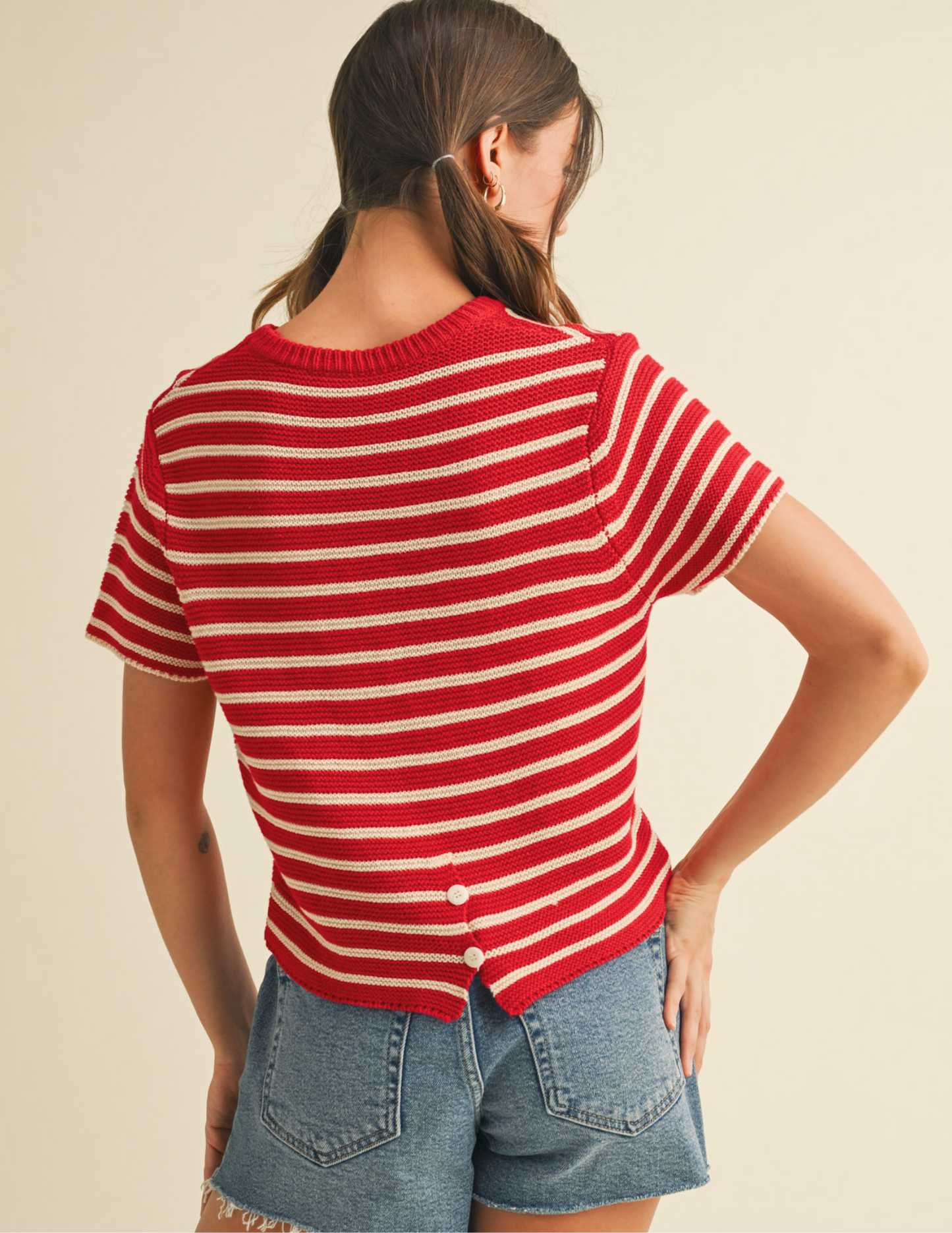 Short Sleeve Striped Sweater Top