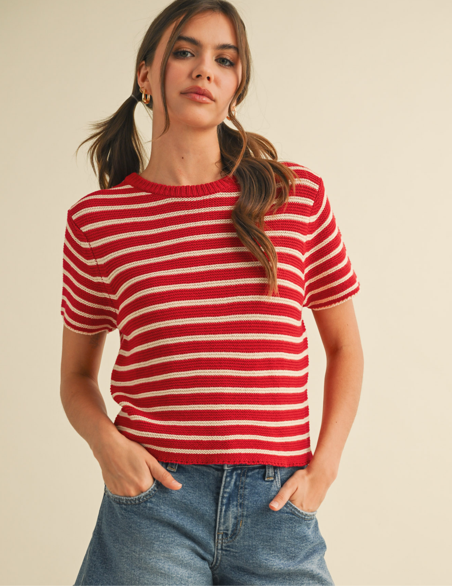 Short Sleeve Striped Sweater Top