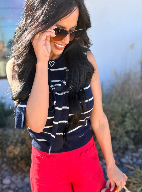 Stripe Knit Top- Navy
