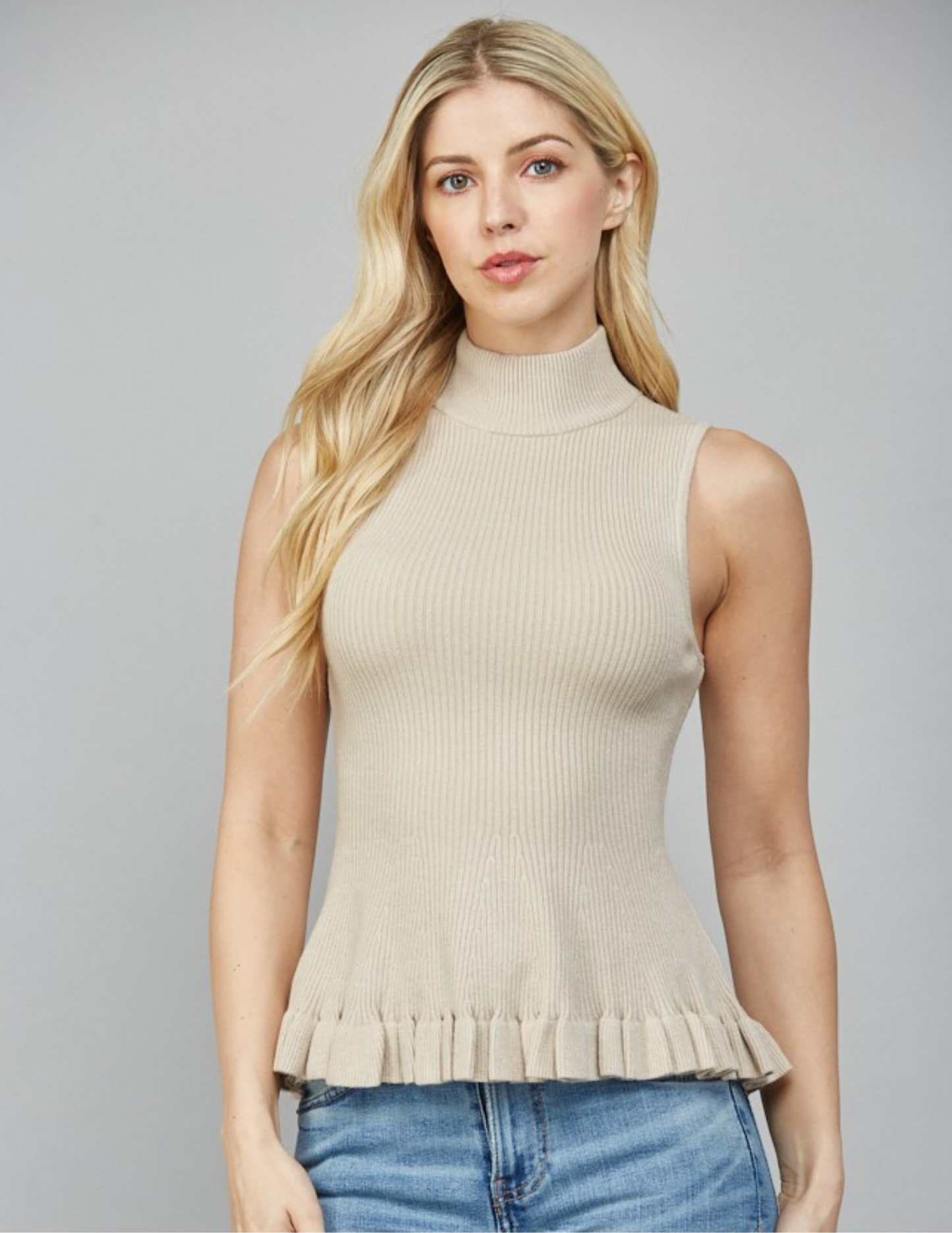 Taupe Mock Neck Peplum Sweater - Tres Chic Boutique