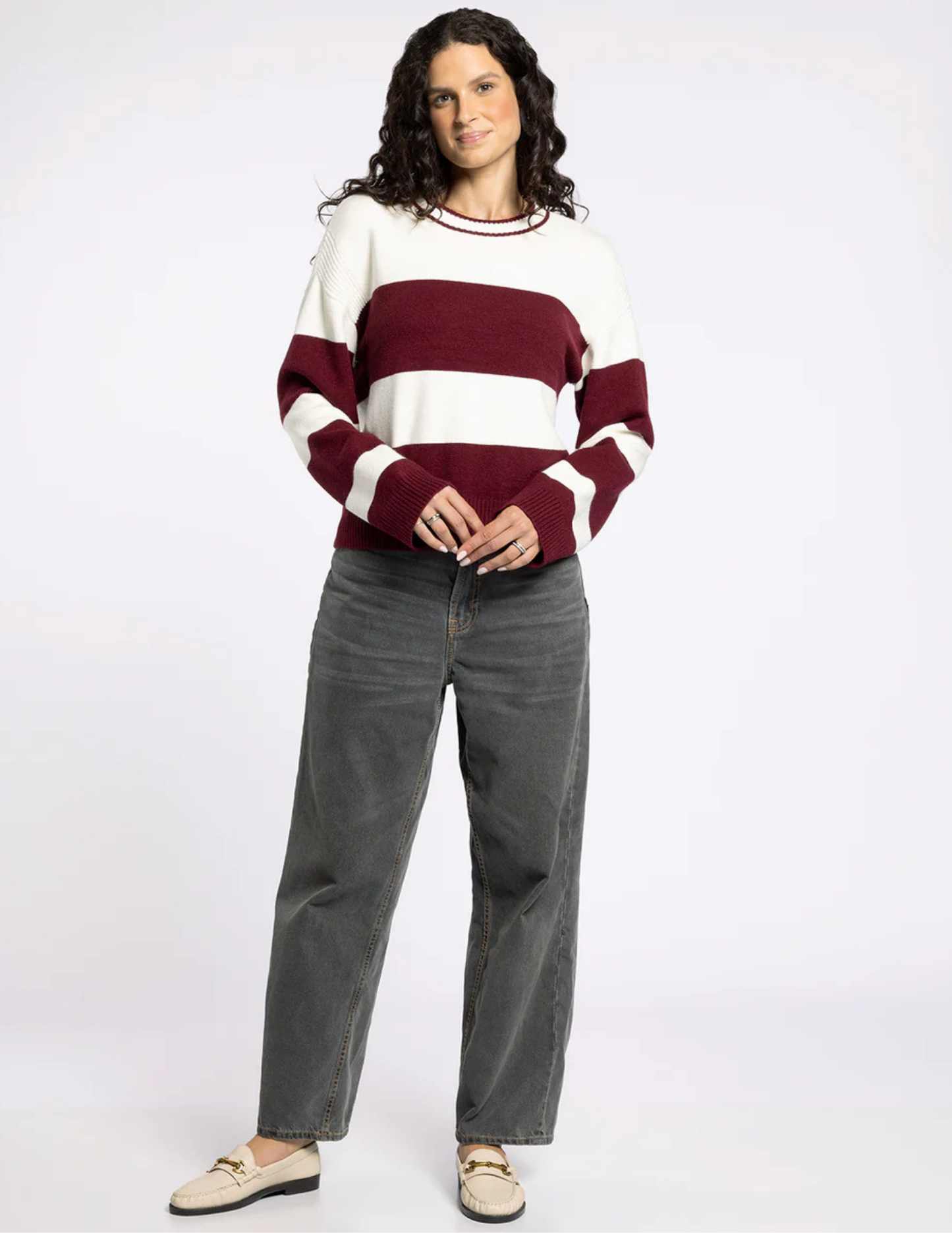 Tabitha Sweater- Burgundy & White