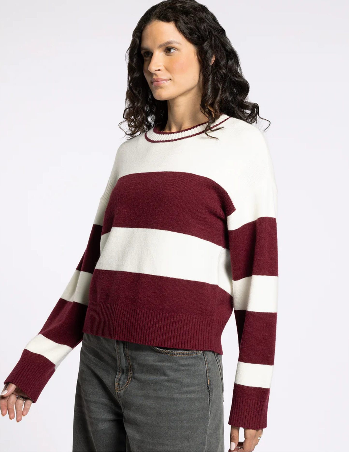 Tabitha Sweater- Burgundy & White