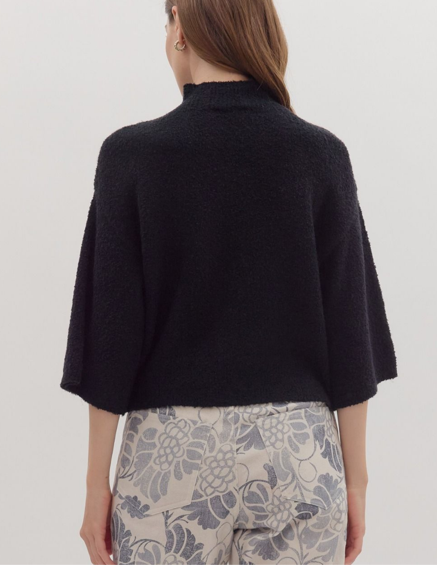 Three Quarter Knit Sweater- Black