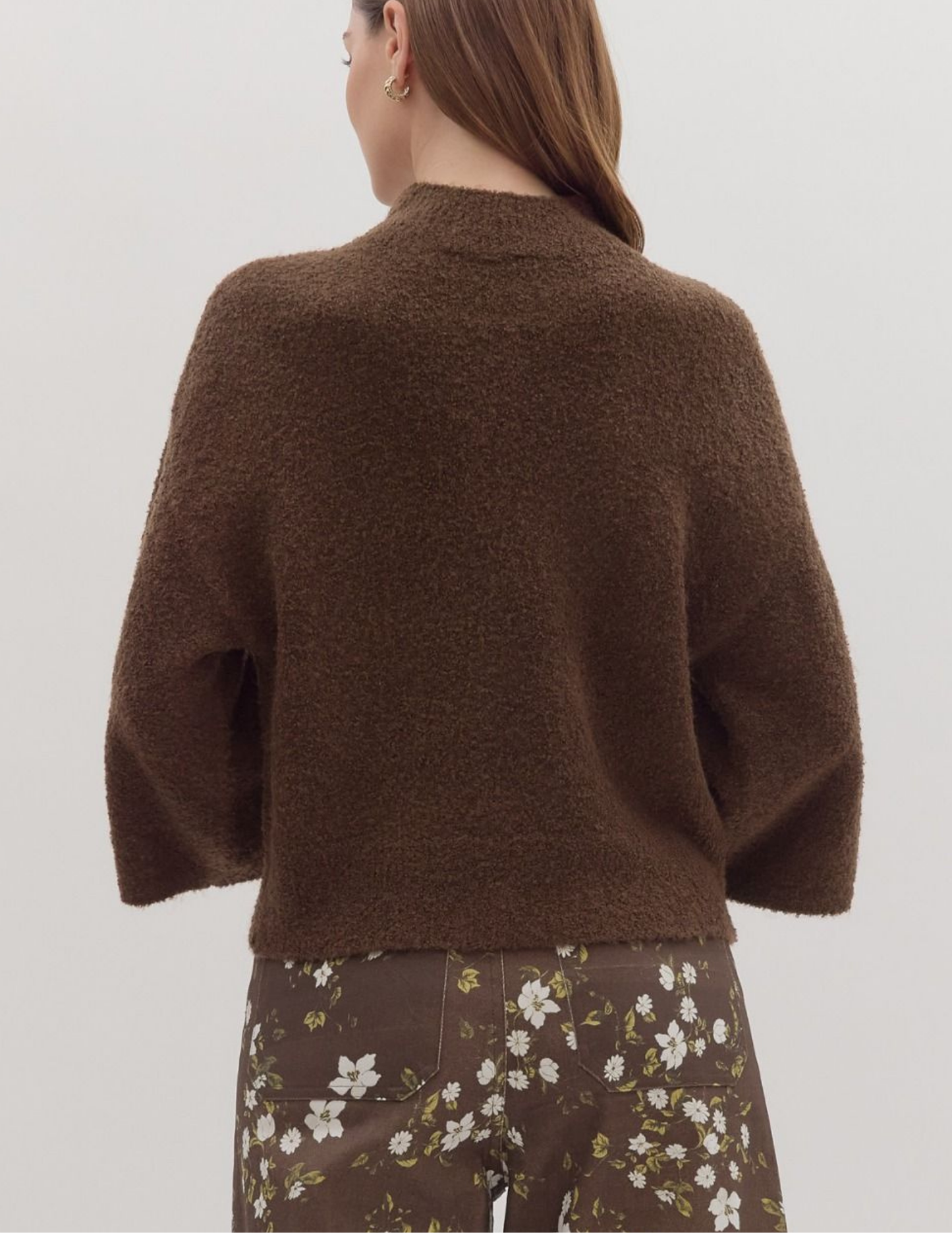 Three Quarter Knit Sweater- Brown