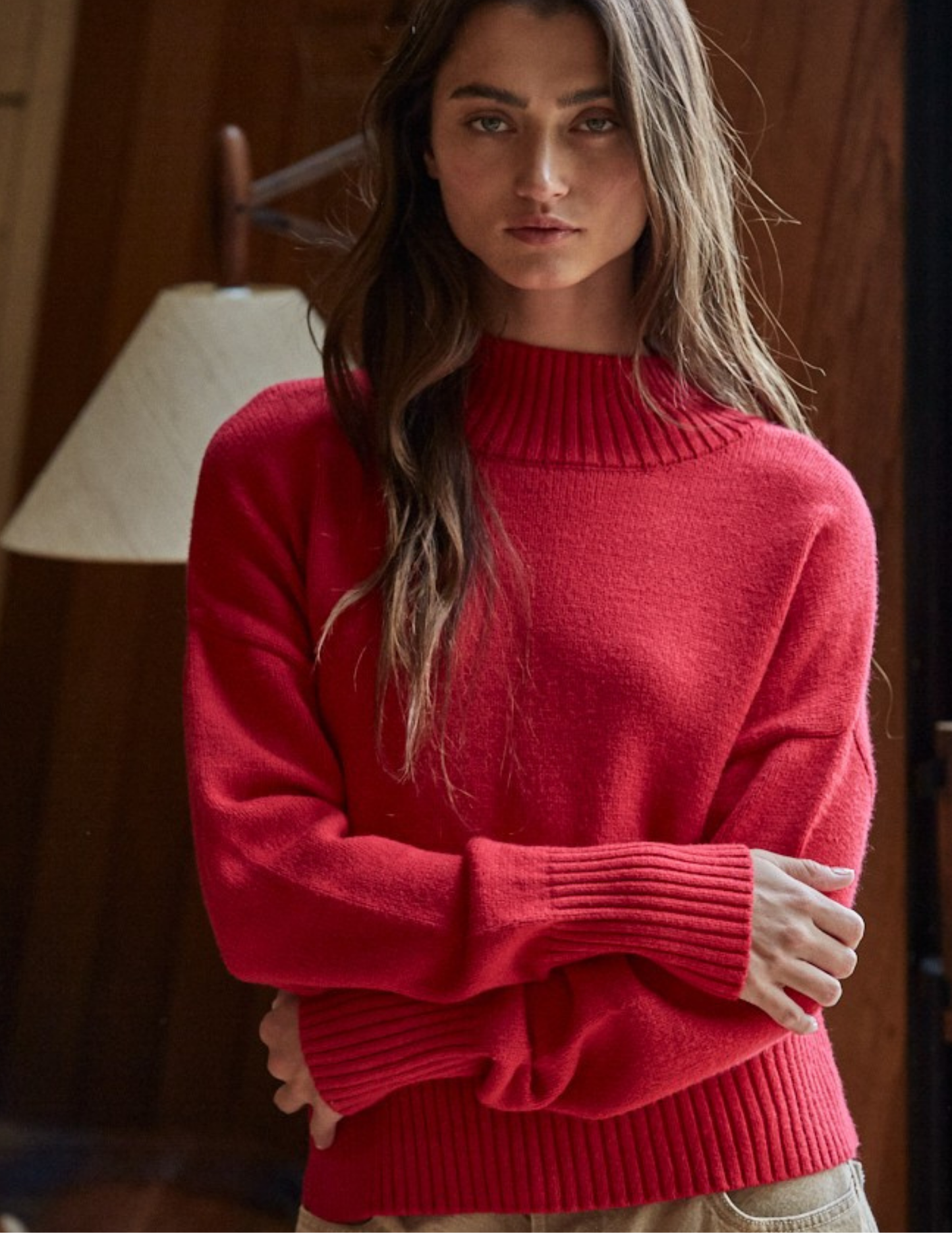 Uptown Mock Sweater- Red
