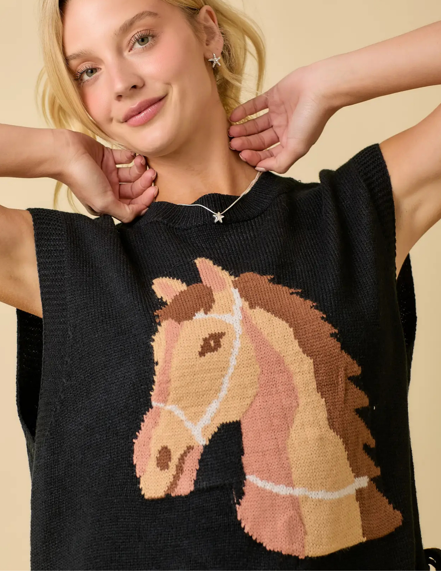Western Horse Sweater Knit Top