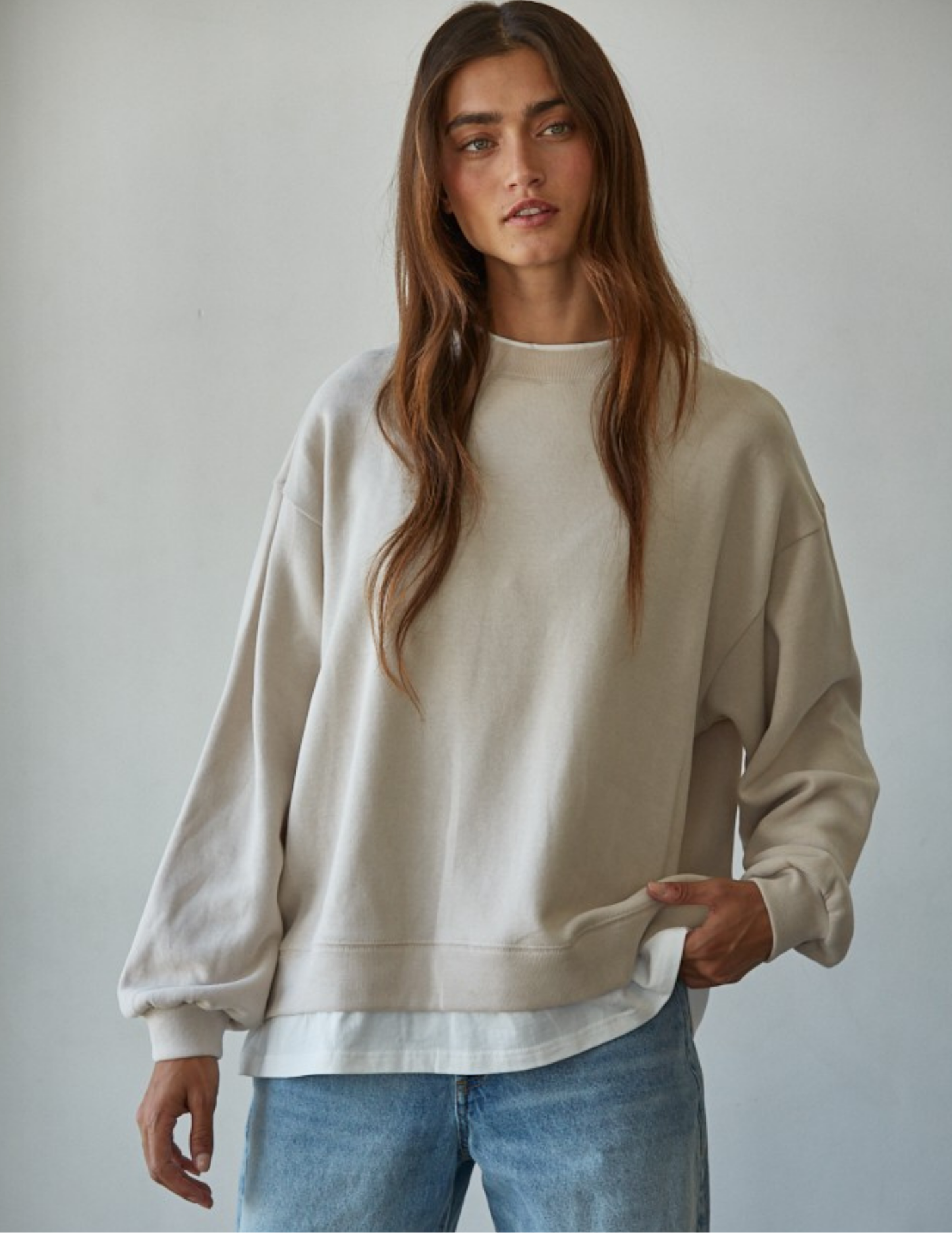 Always On Crew Twofer Pullover- Clay - Tres Chic Boutique