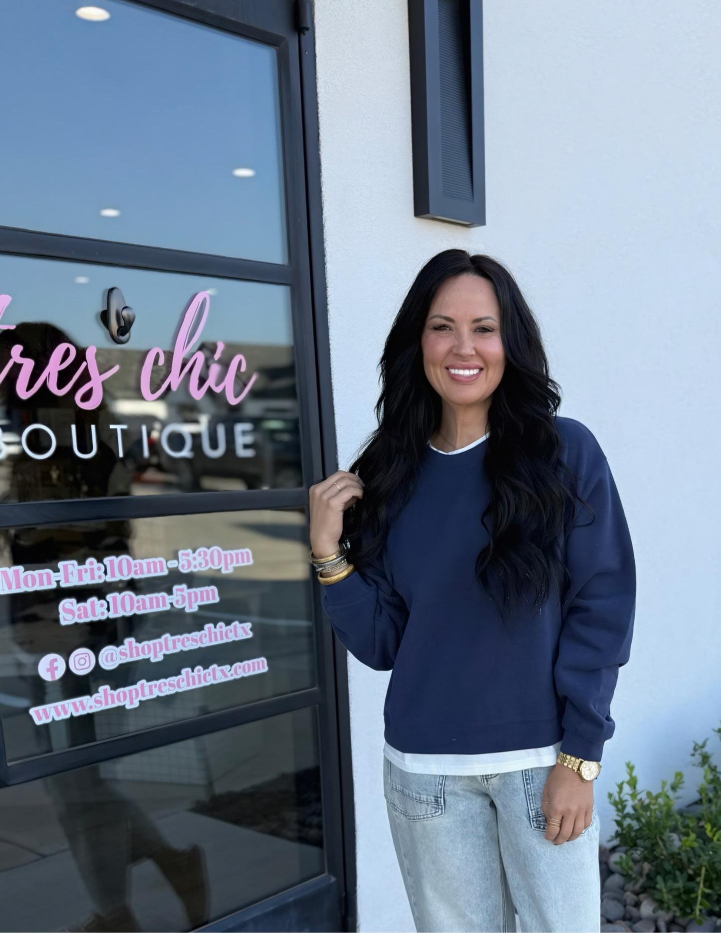 Always On Crew Twofer Pullover- Navy - Tres Chic Boutique