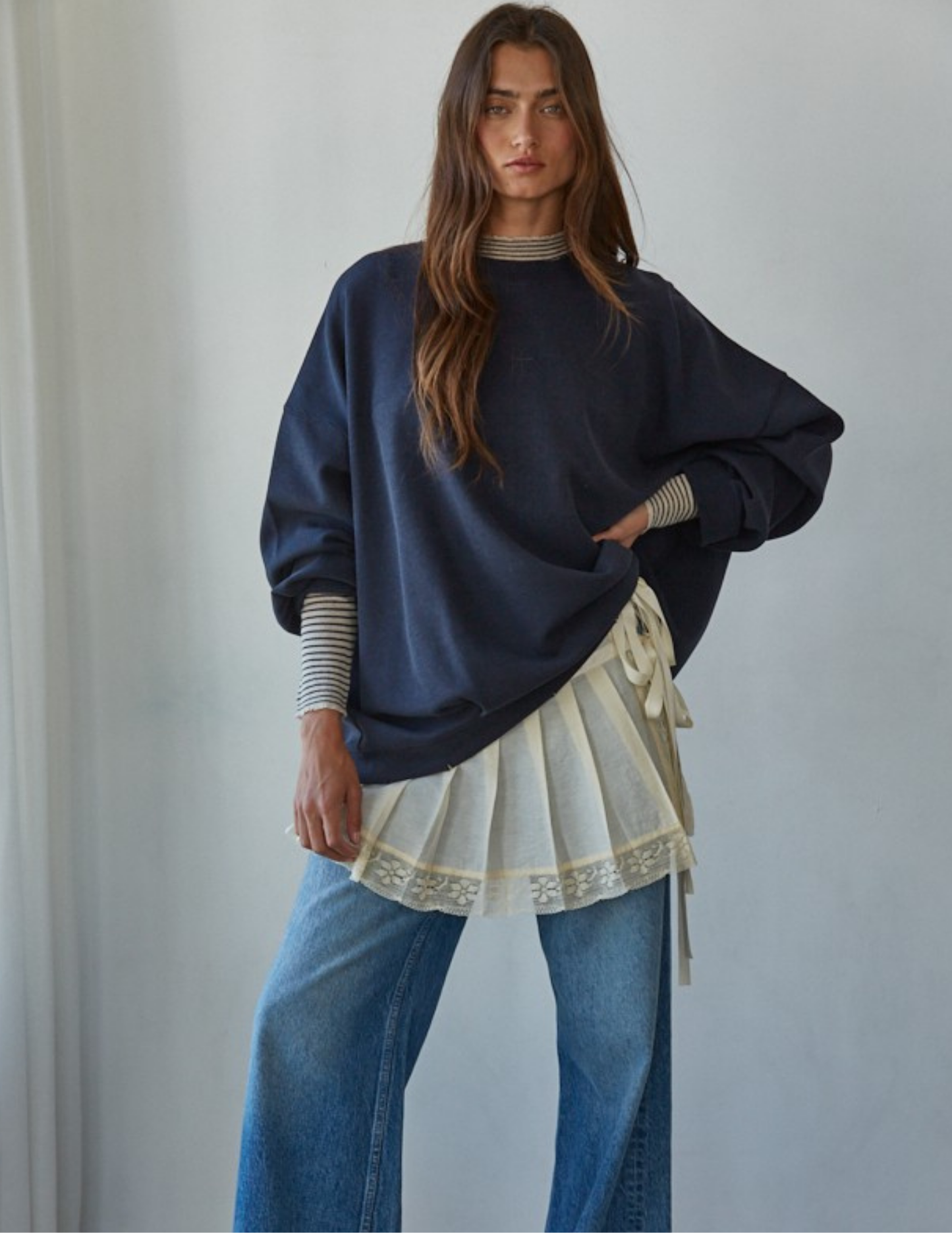 Around Town Crew Pullover- Dark Navy
