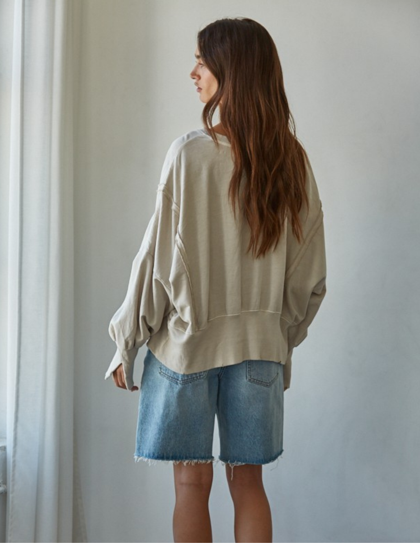 Everyday Hi-lo Slit Pullover- Beige