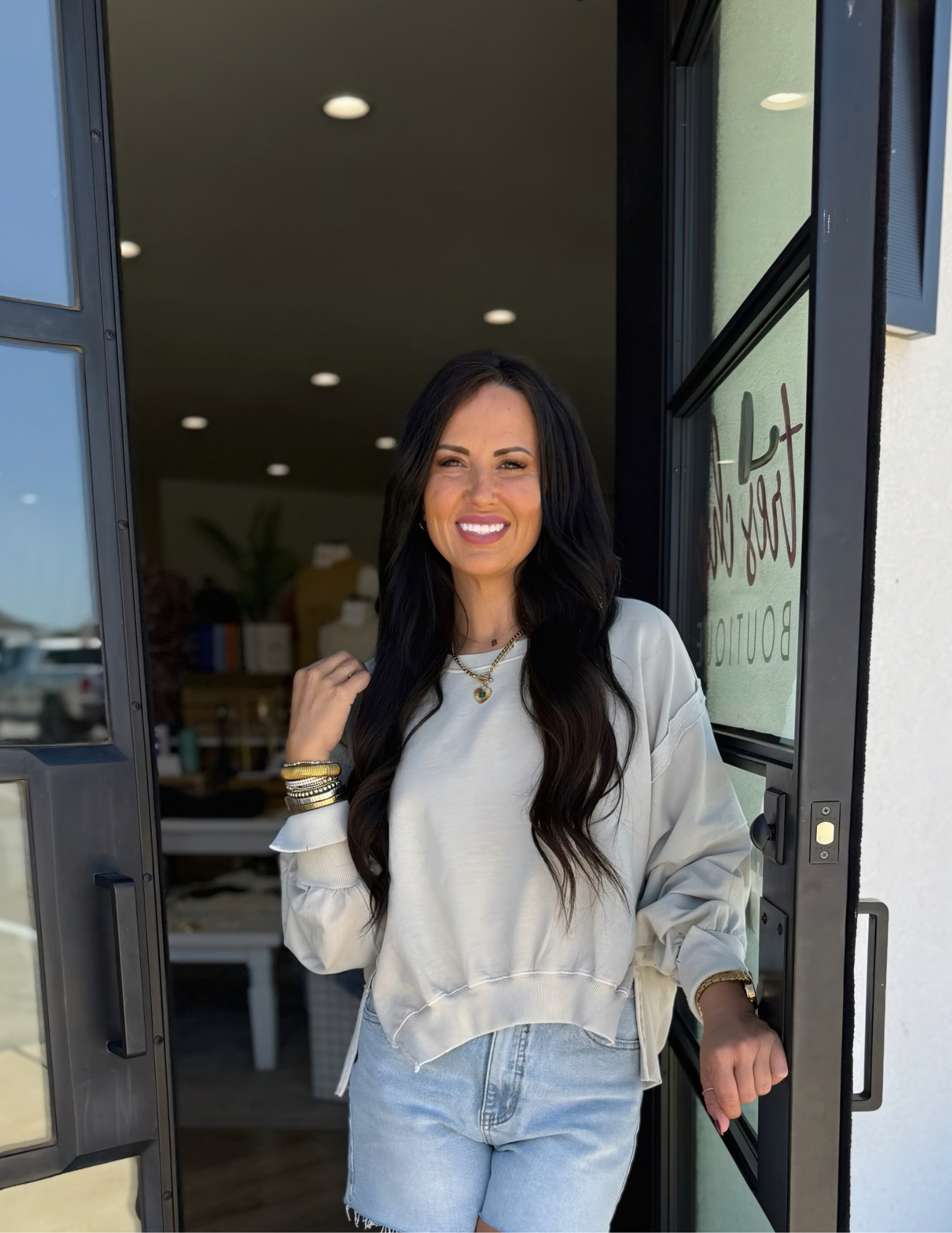 Everyday Hi-lo Slit Pullover- Beige - Tres Chic Boutique