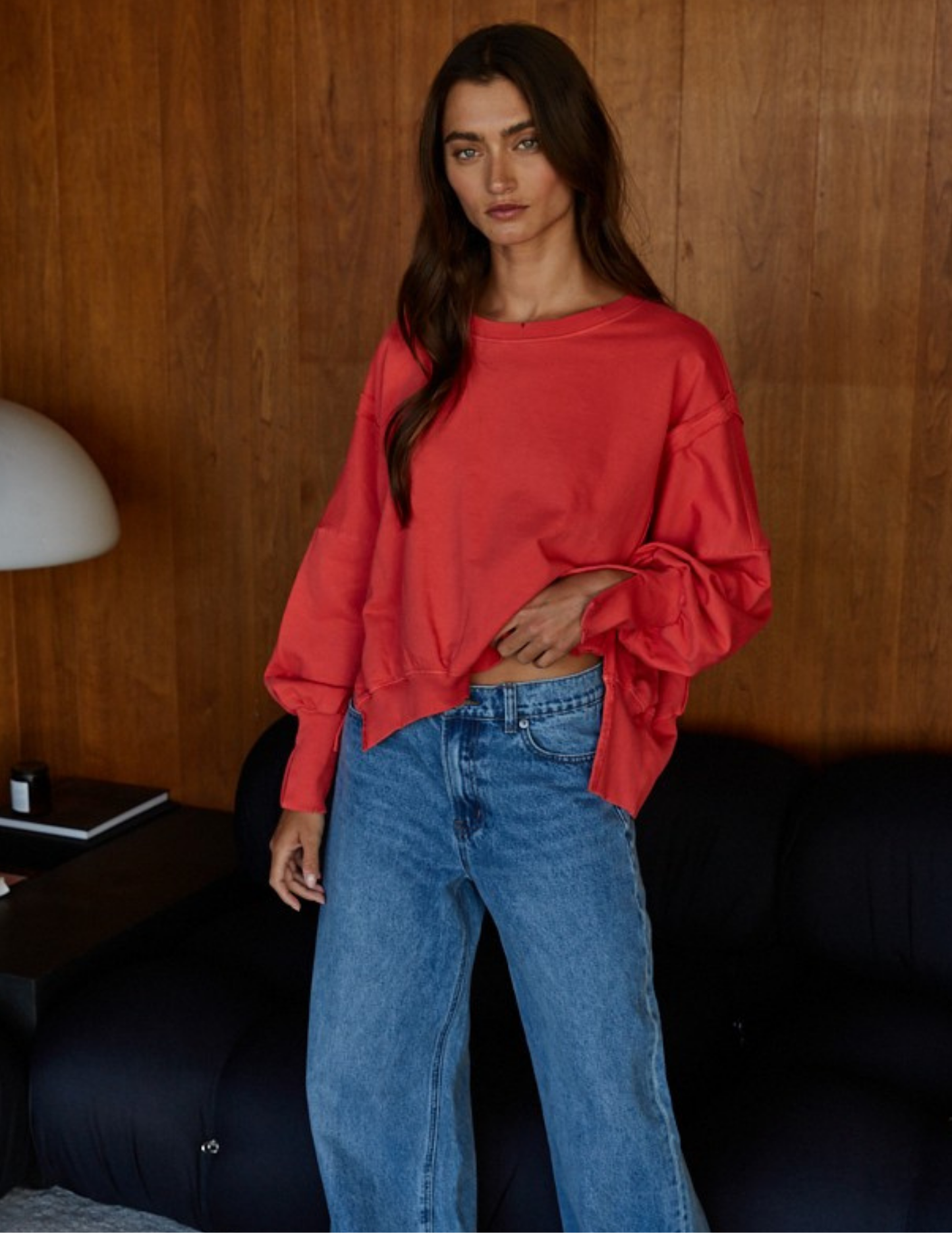 Everyday Hi-lo Slit Pullover- Cherry Tomato