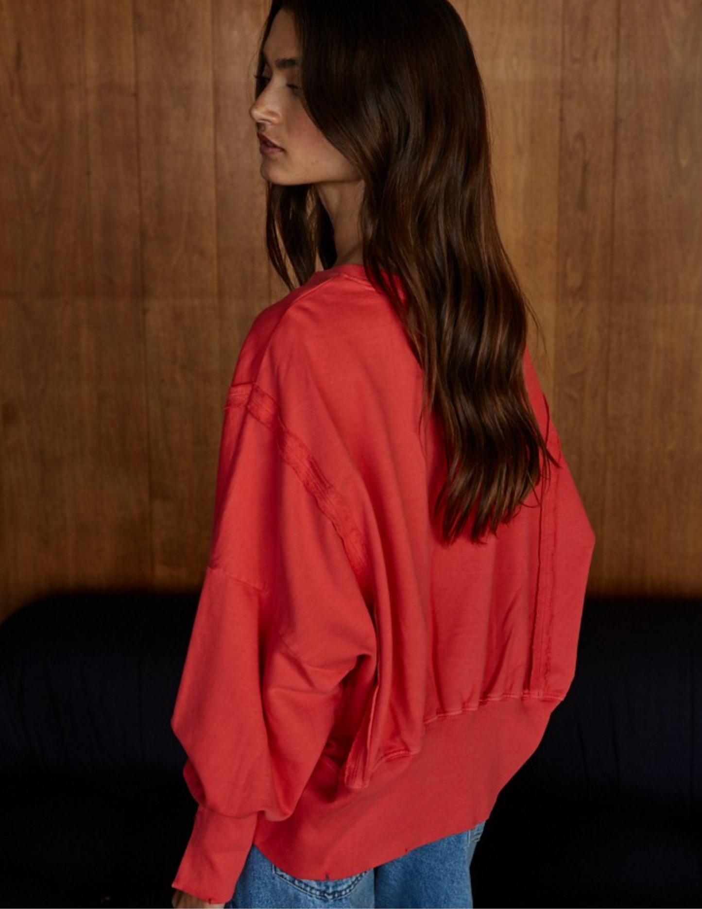 Everyday Hi-lo Slit Pullover- Cherry Tomato