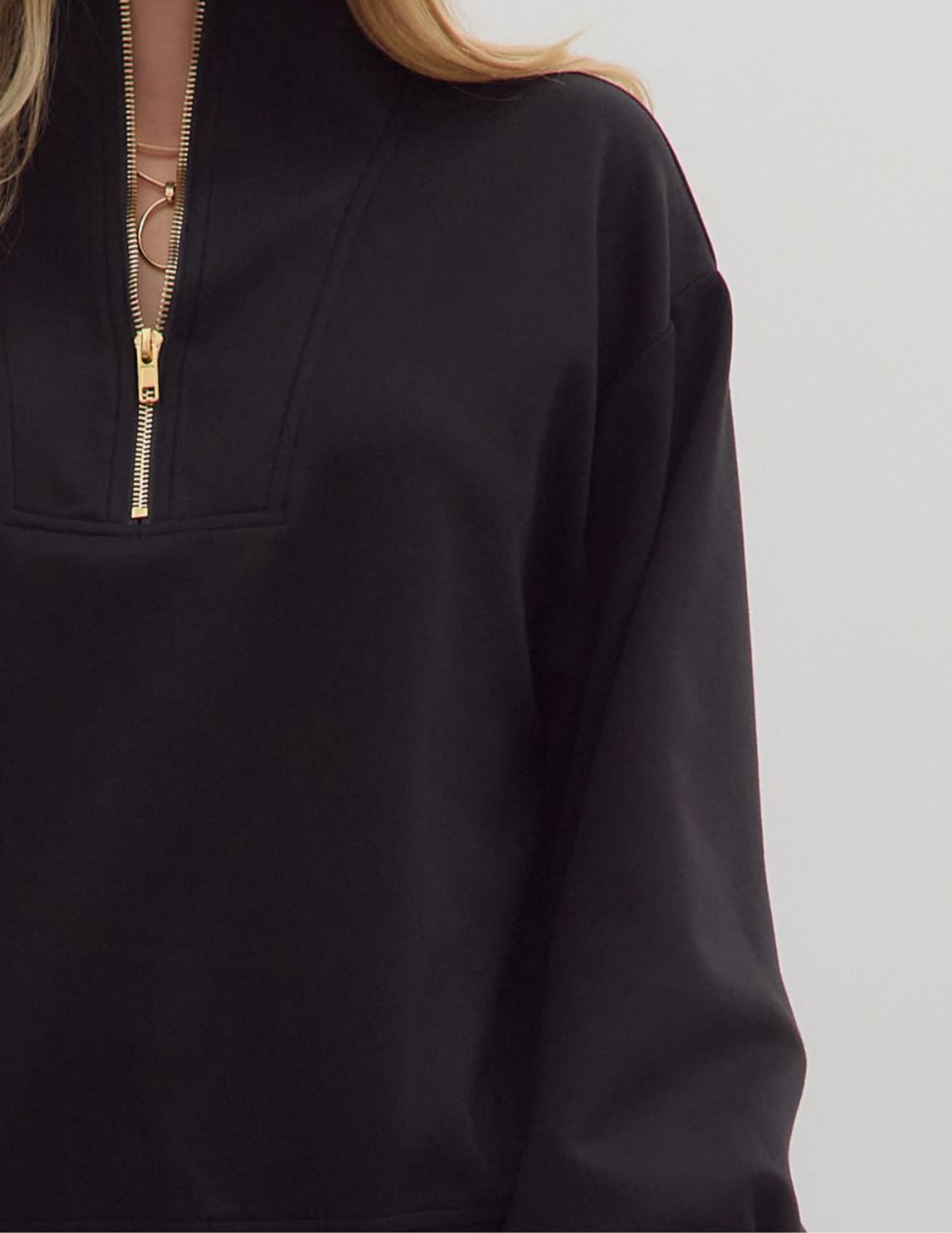 Knit Quarter Zip Pullover- Black