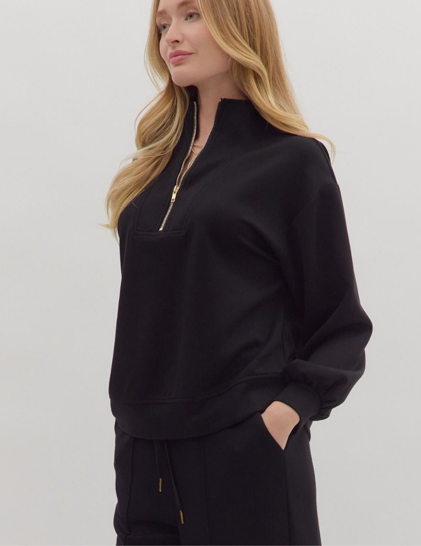 Knit Quarter Zip Pullover- Black