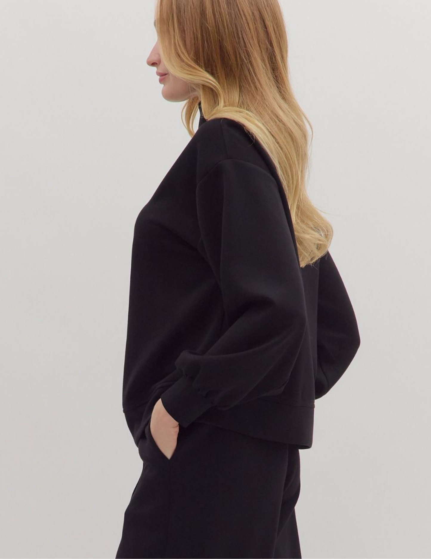Knit Quarter Zip Pullover- Black