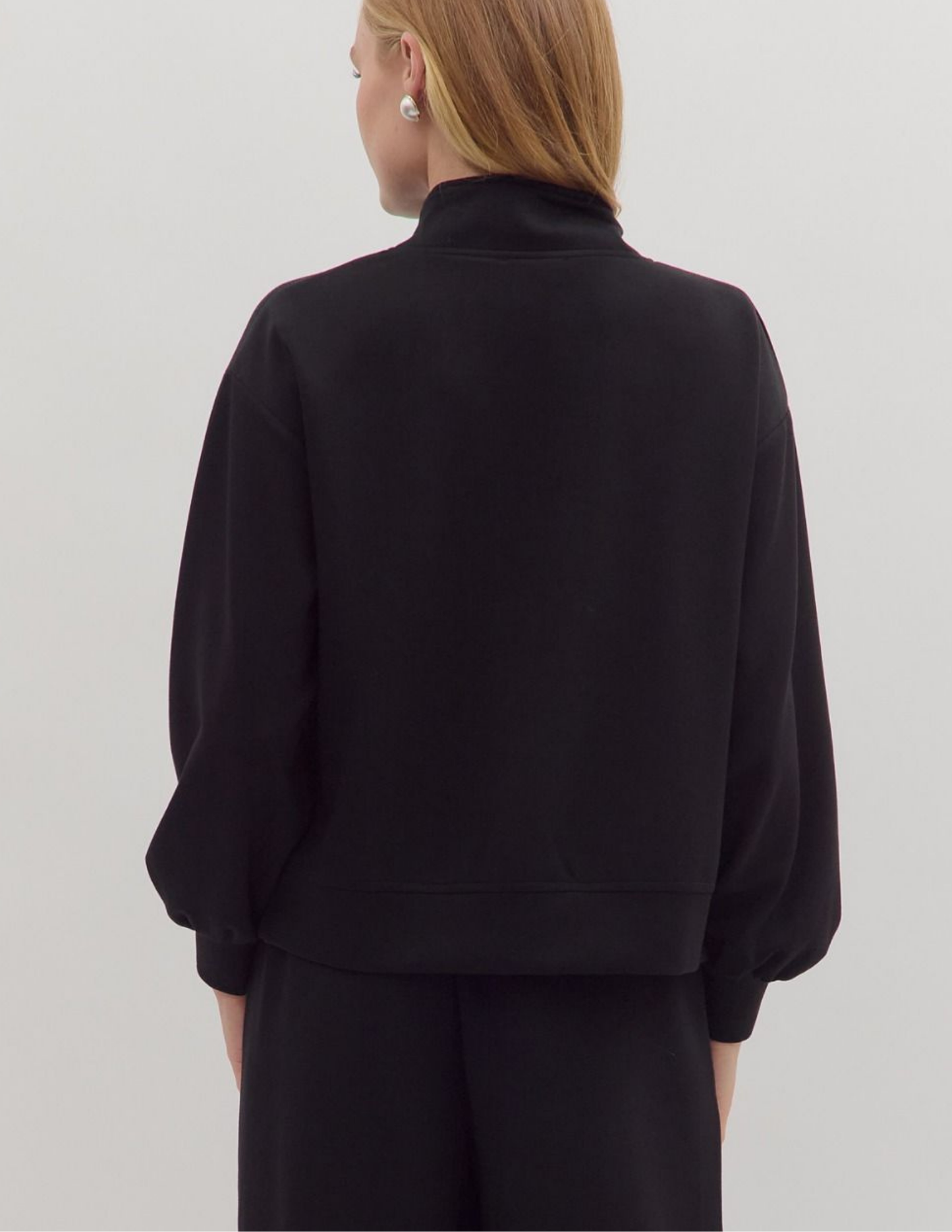 Knit Quarter Zip Pullover- Black