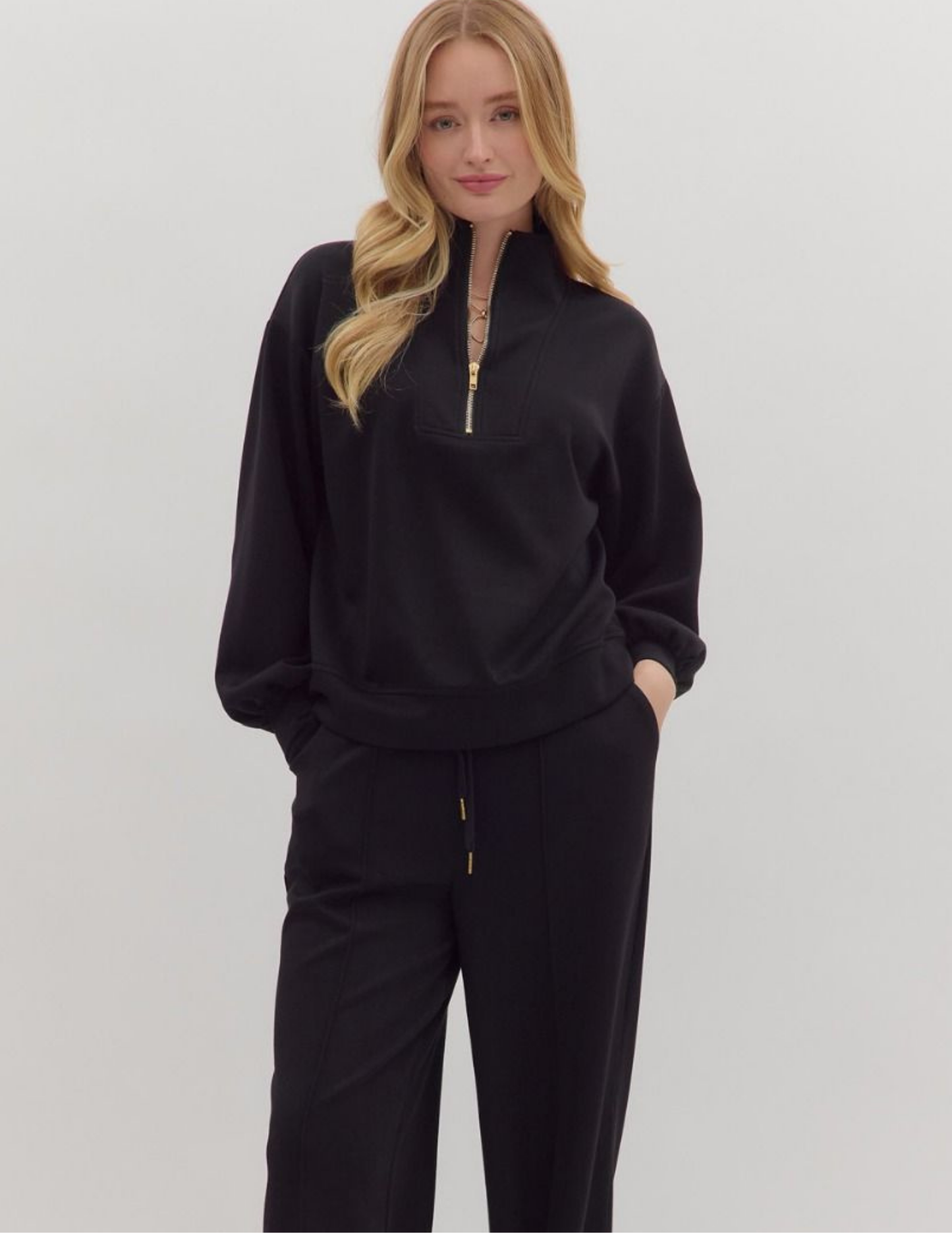 Knit Quarter Zip Pullover- Black