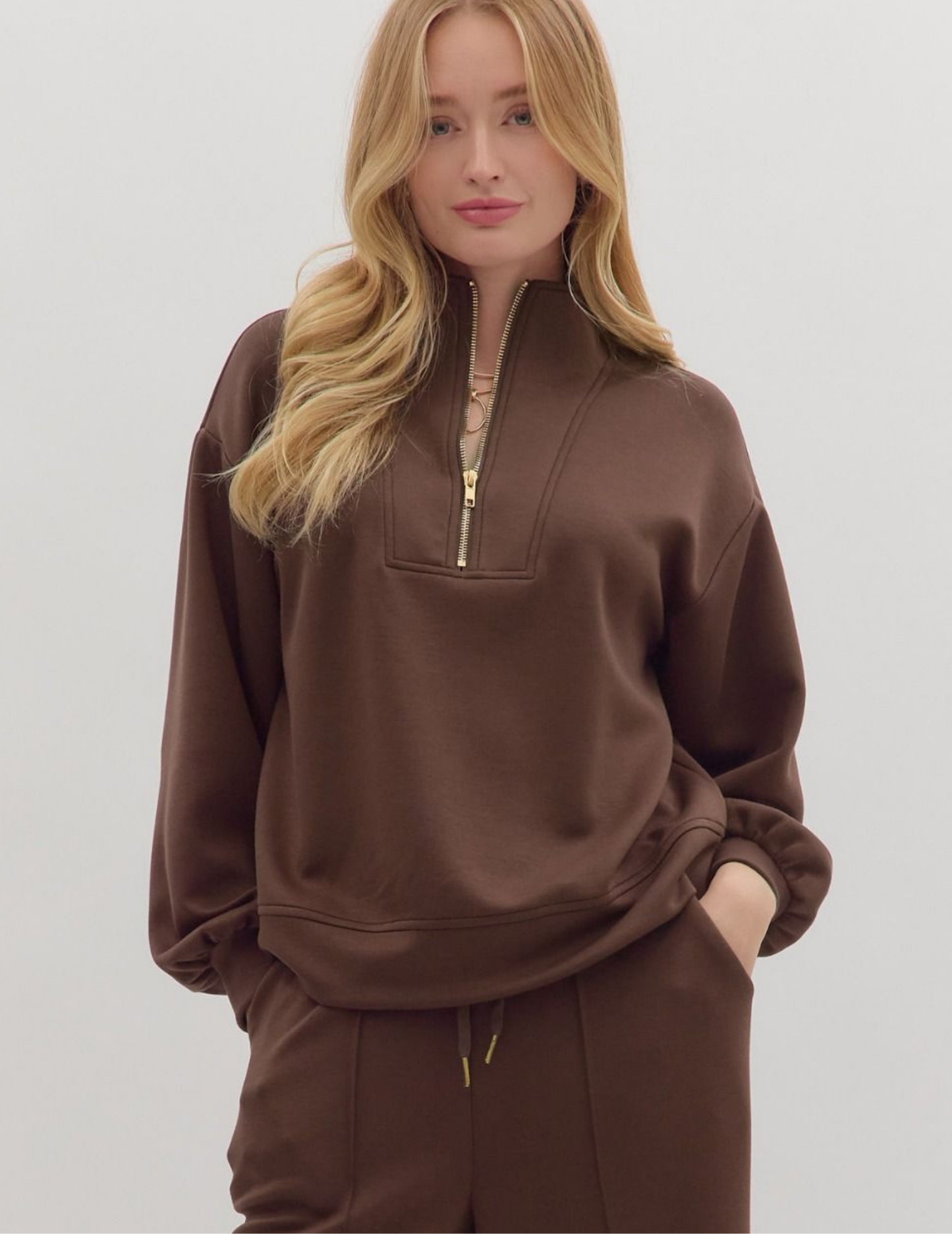 Knit Quarter Zip Pullover- Espresso