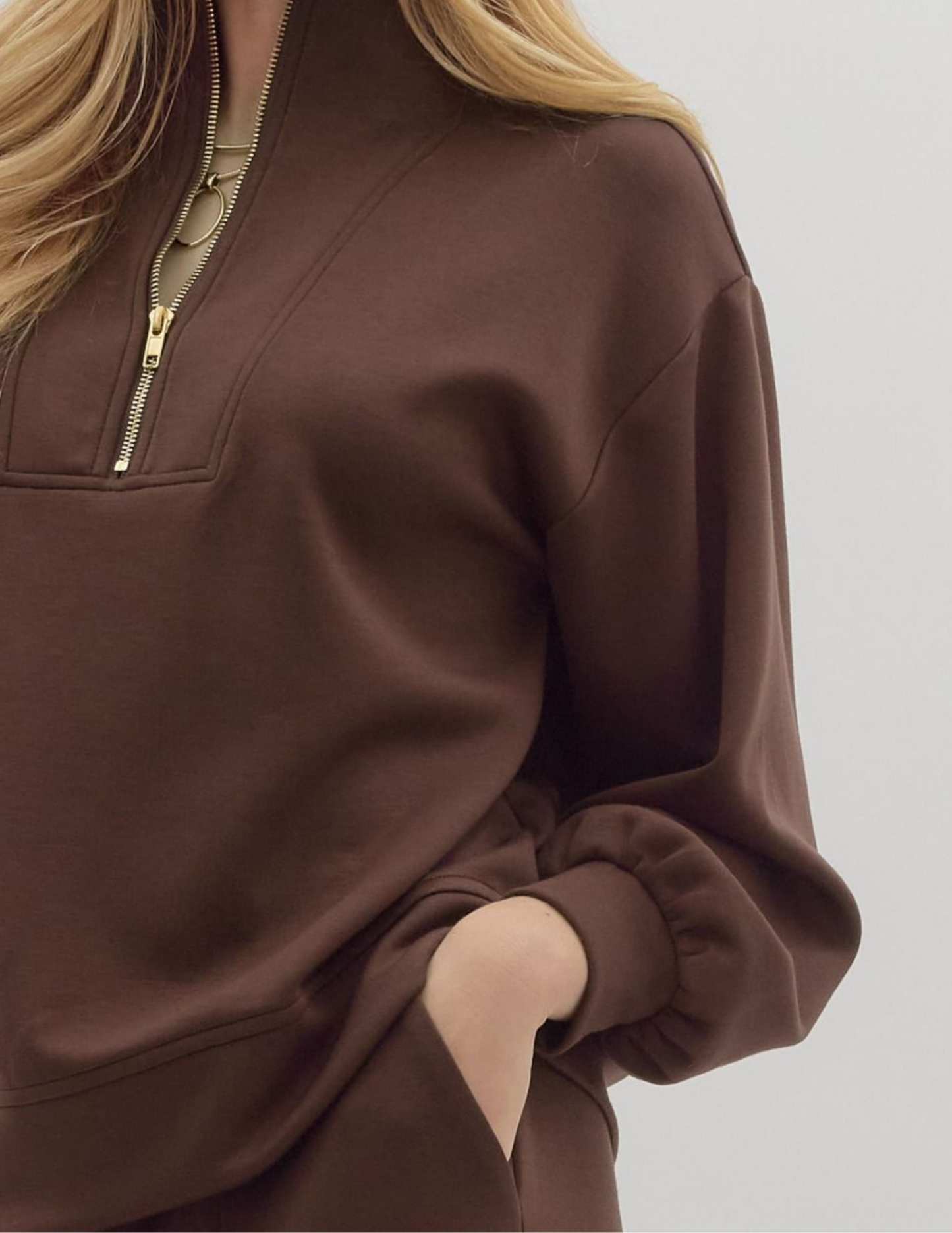 Knit Quarter Zip Pullover- Espresso