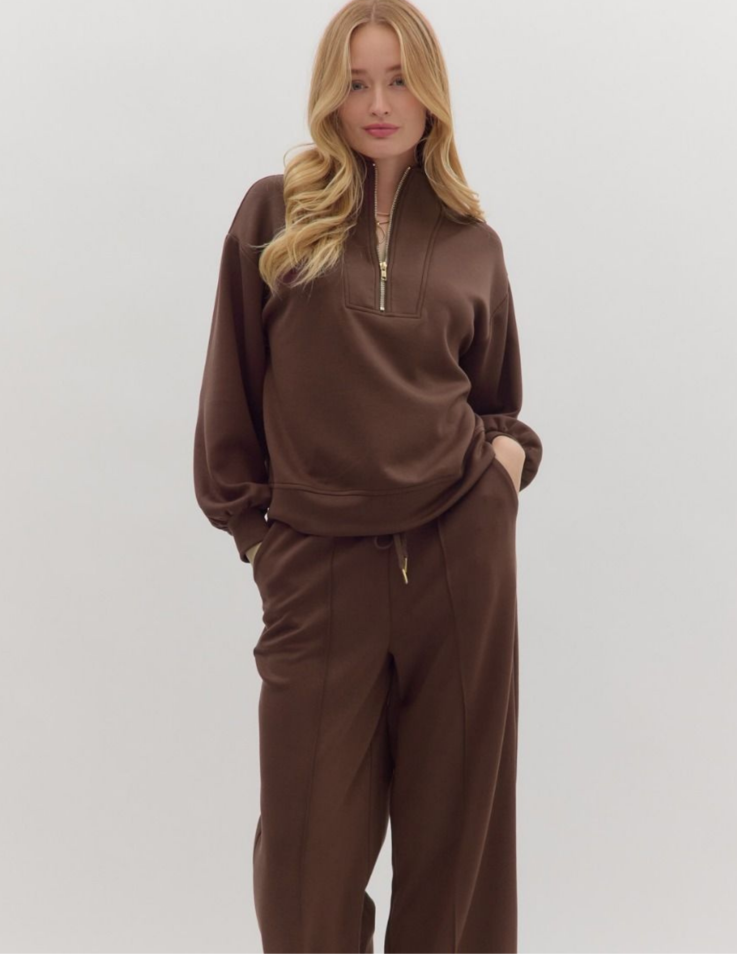 Knit Quarter Zip Pullover- Espresso